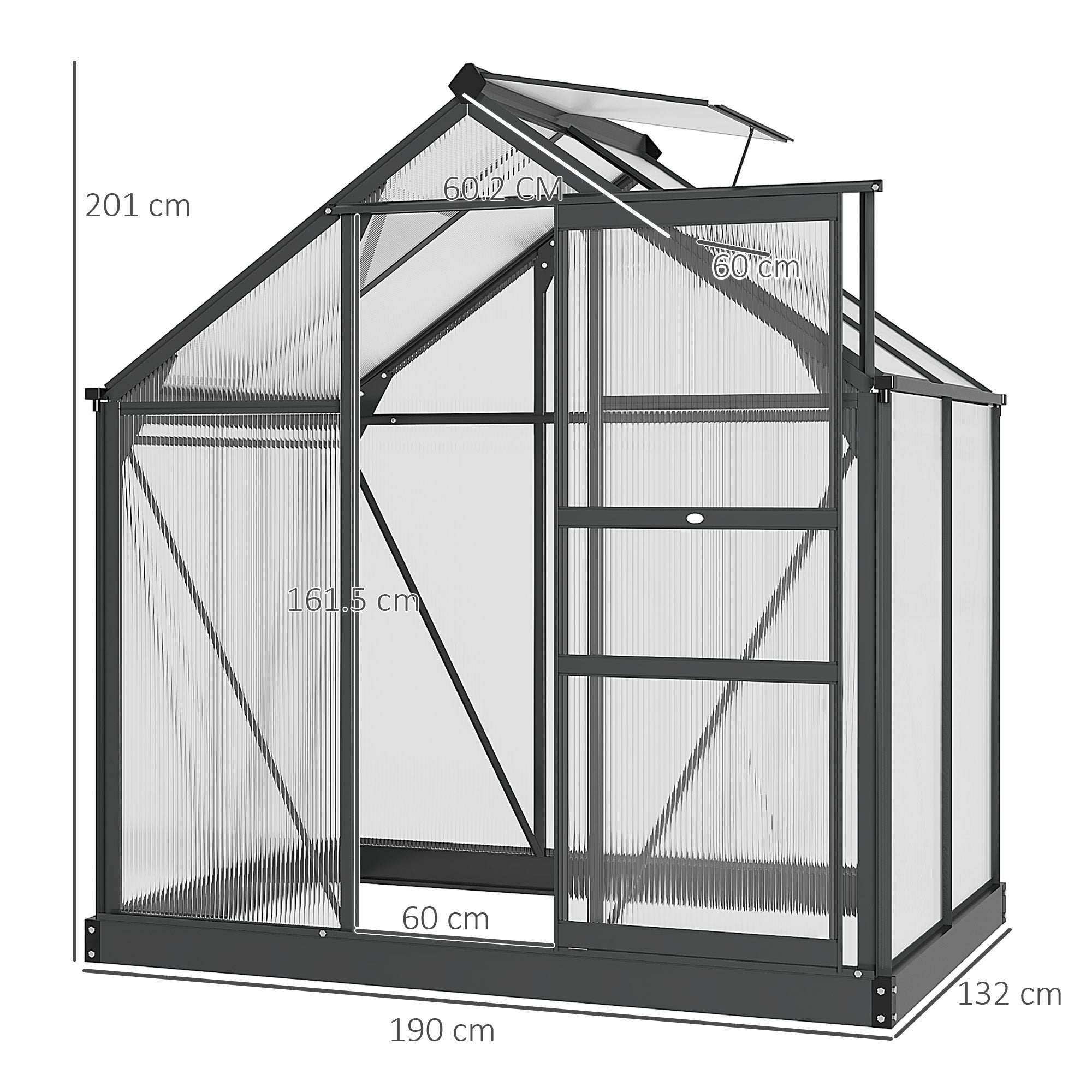 Outsunny 6 x 4ft Polycarbonate Greenhouse, Large Walk-In Green House with Slide Door and Window, Garden Plants Grow House with Aluminium Frame and Foundation, Grey - North Peak Garden Furniture