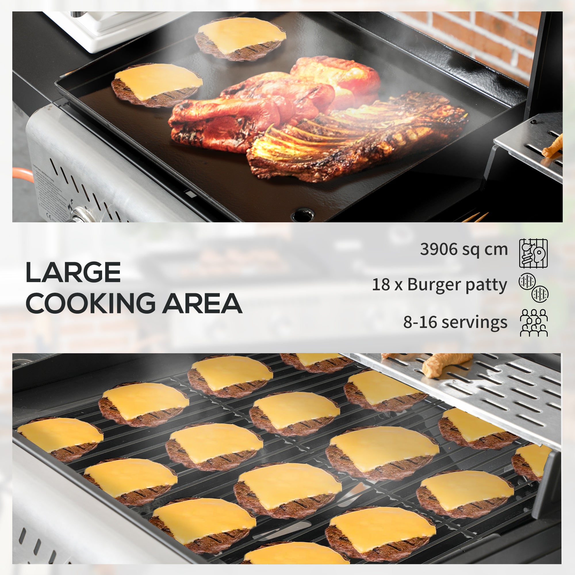 Outsunny 15kW Deluxe Duo Gas BBQ, with Grill, Plancha and Side Burner - Black - North Peak Garden Furniture