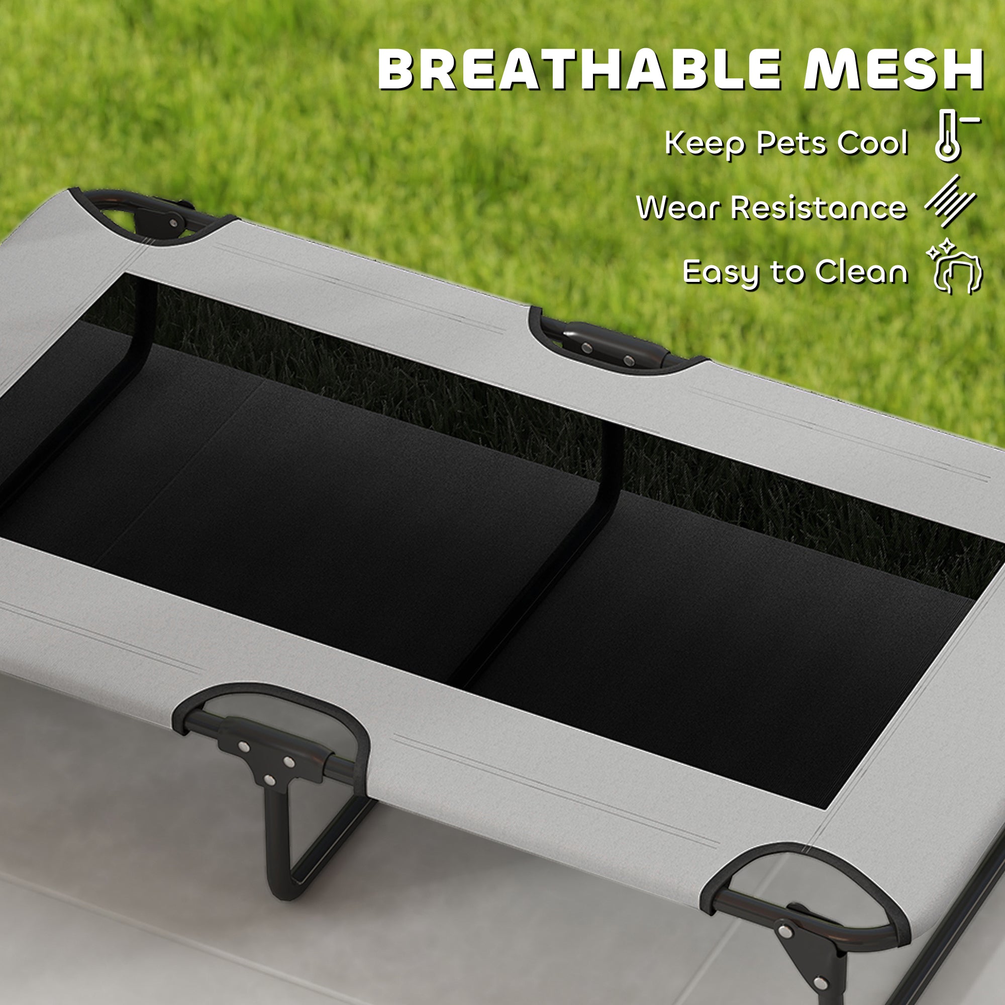 PawHut Portable Raised Dog Bed, Elevated Pet Cot with Breathable Mesh for Indoor Outdoor, for Large Dogs, Light Grey - North Peak Garden Furniture