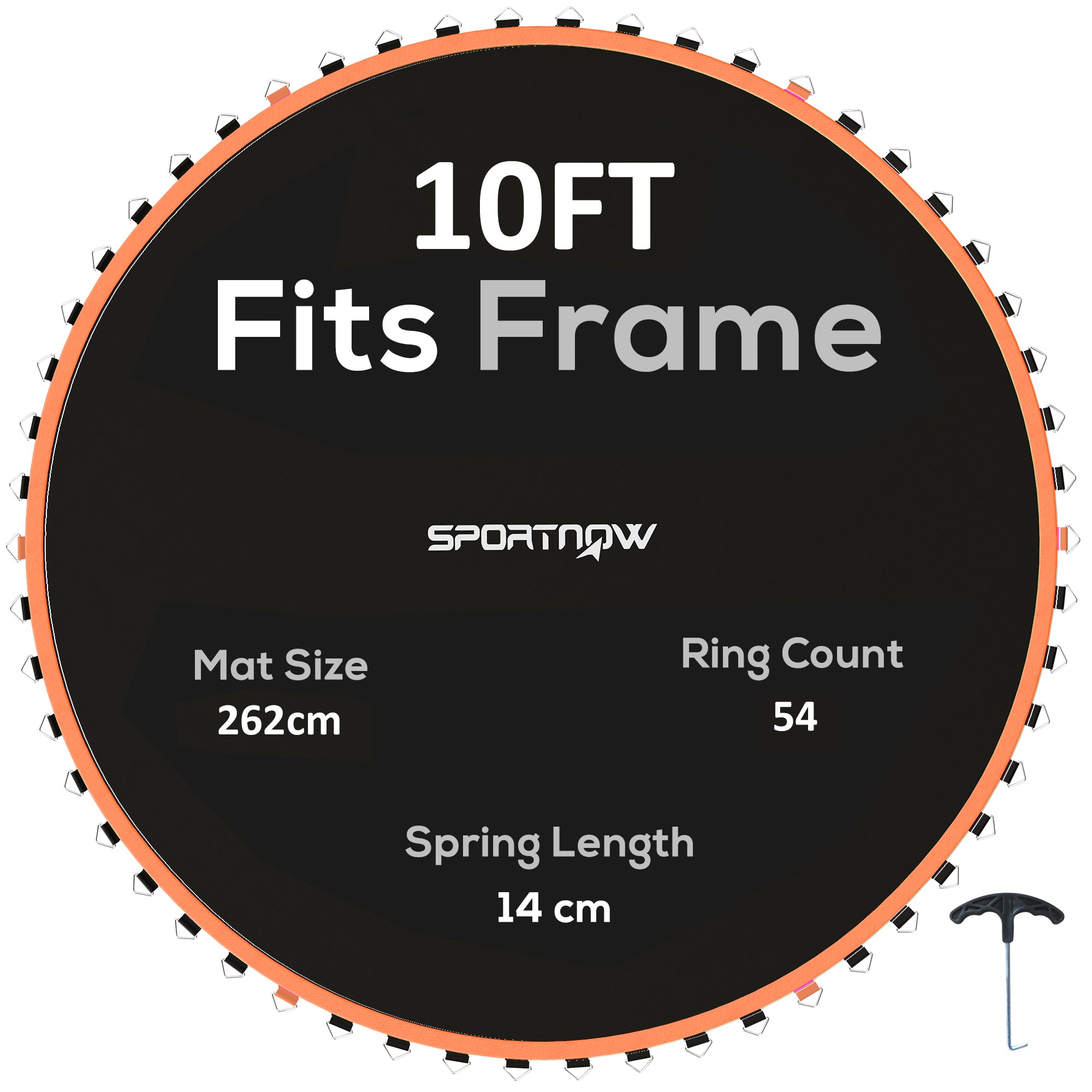 SPORTNOW Trampoline Replacement Mat with Spring Pull Tool, 54 V-Hooks, for 10ft Trampoline using 14cm Springs, Orange - North Peak Garden Furniture