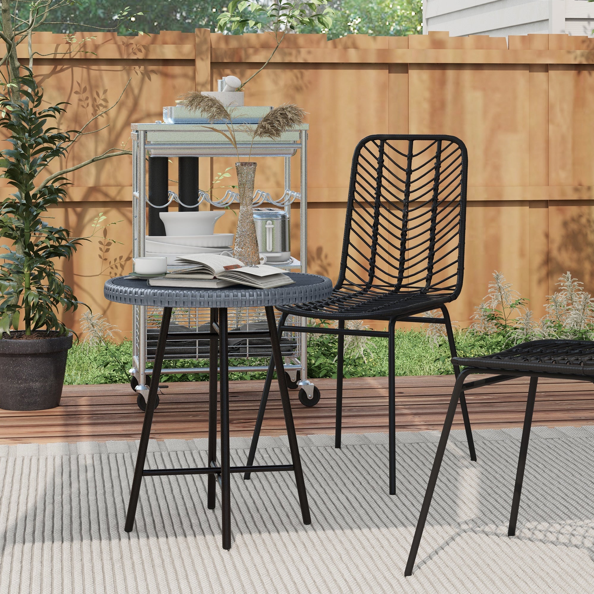 Outsunny Rattan Border Outdoor Side Table - Grey - North Peak Garden Furniture