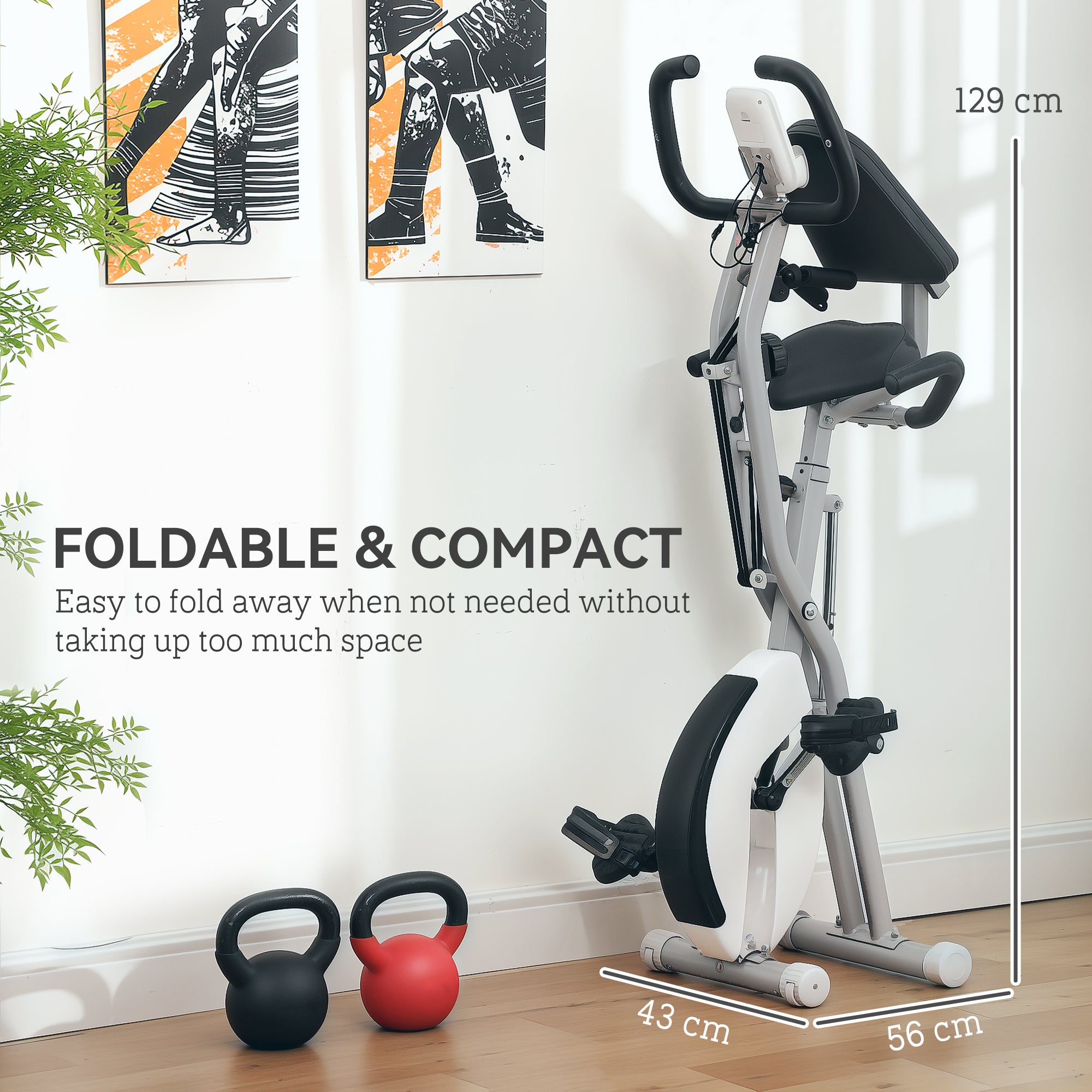 SPORTNOW 5-In-1 Folding Exercise Bike with Arm Workout Bands, Quiet 8-Level Magnetic Resistance Foldable Exercise Bike with LCD, Tablet Holder, Hand Pulse Sensor for Home Use Indoor Cycling, White - North Peak Garden Furniture