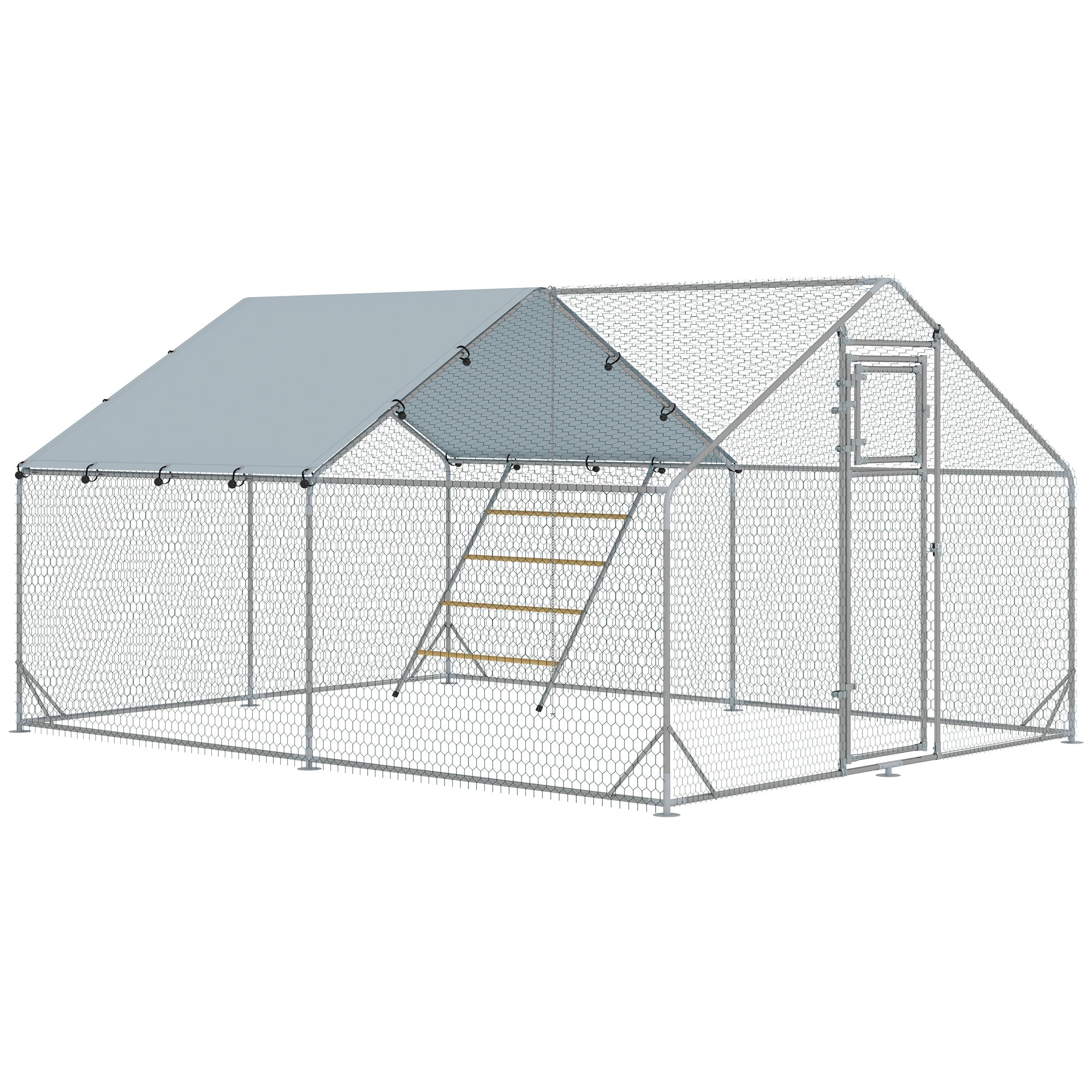 PawHut Walk in Chicken Run w/ Cover, Feeding Door, Hanging Feeder, Perch, for 12-18 Poultry