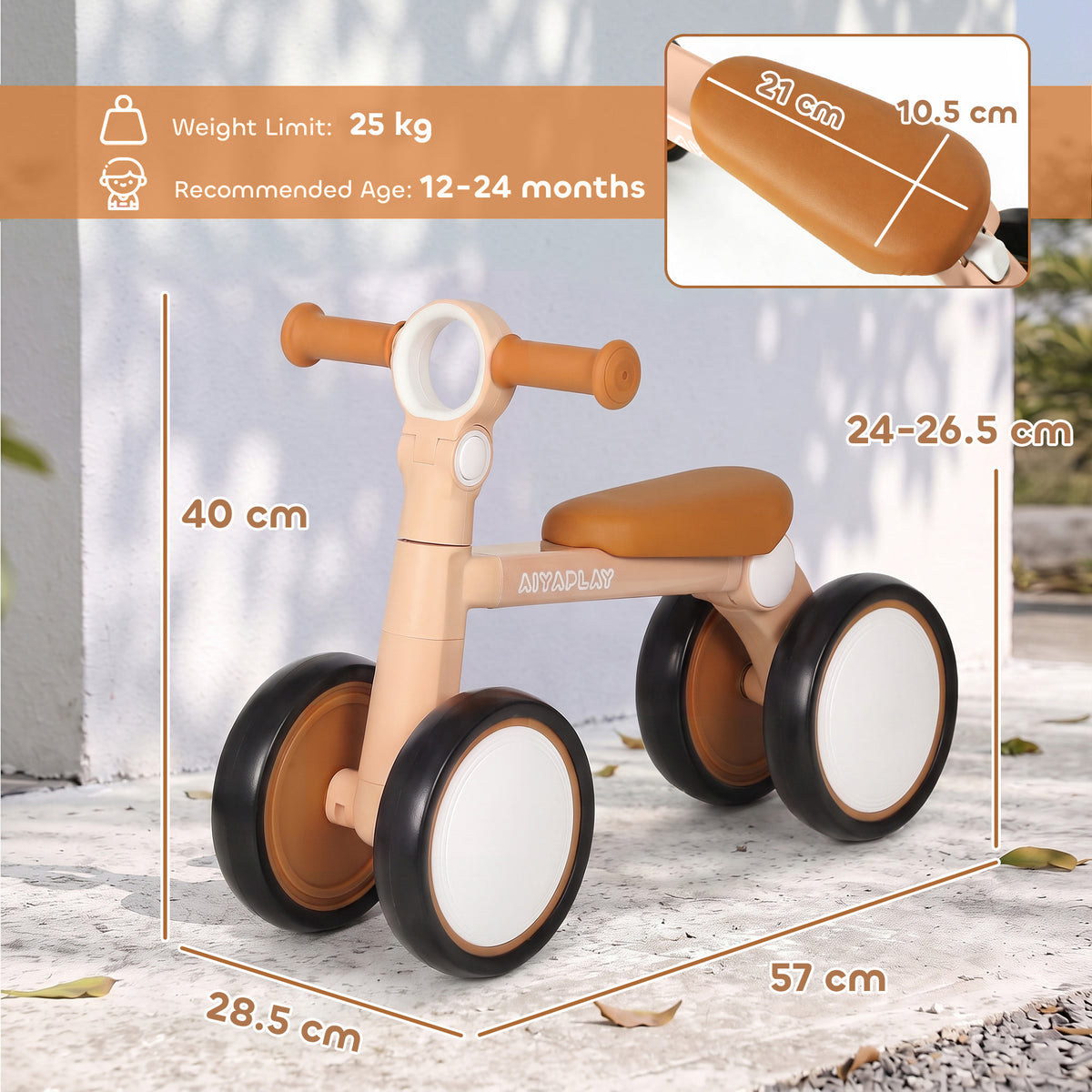 AIYAPLAY Balance Bike, Lightweight Baby Balance Bike with Foldable Design, Adjustable Seat, No Pedal for 1–2 Years, Pink