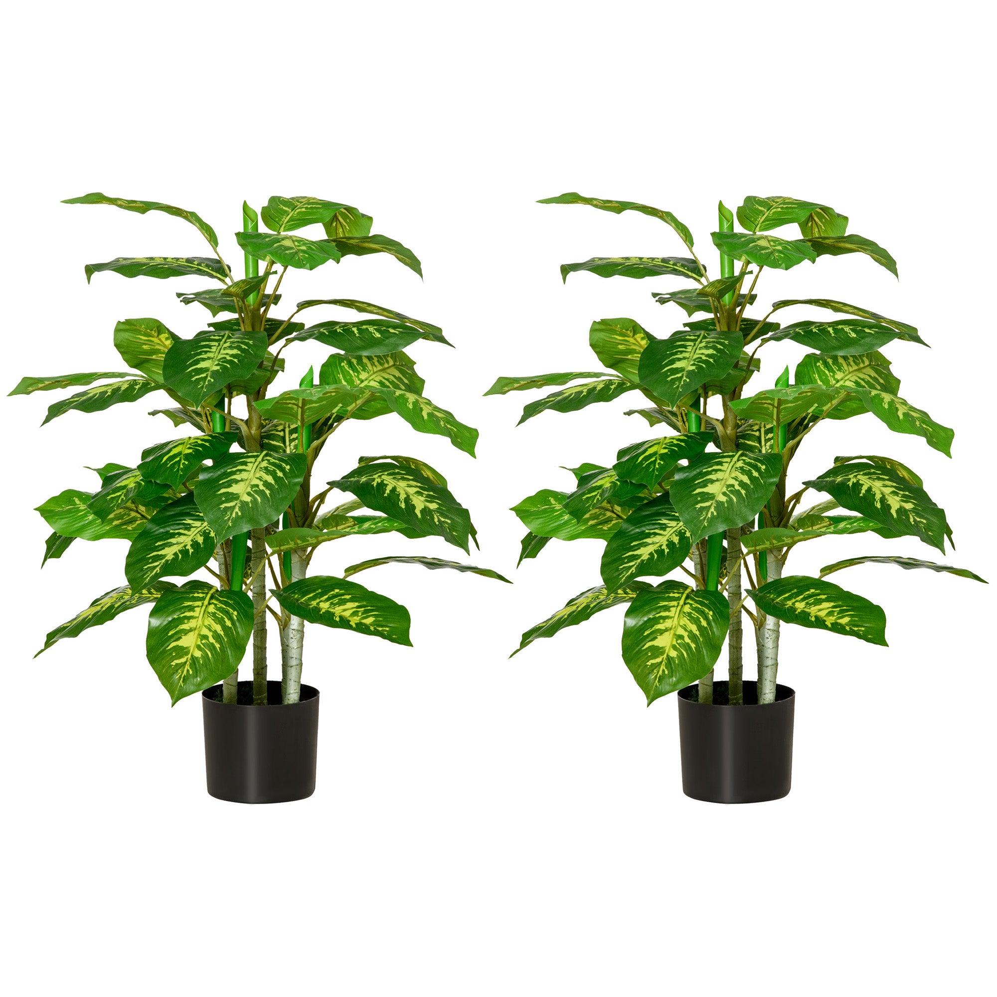 HOMCOM 2 PCs Artificial Evergreen Tree Fake Decorative Plant in Nursery Pot for Indoor Outdoor Décor, Green - North Peak Garden Furniture