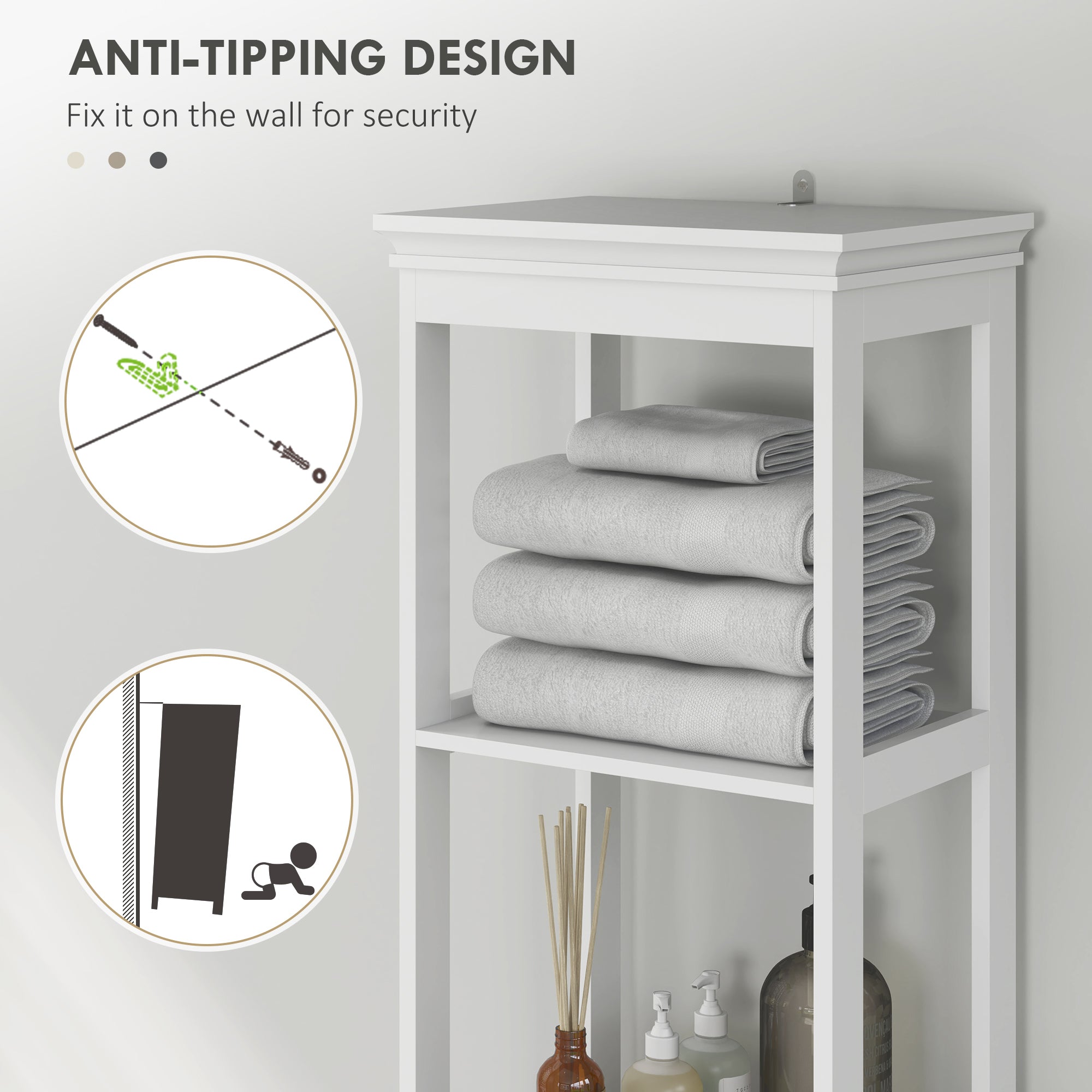 HOMCOM Tall Bathroom Cabinet, Slim Bathroom Storage Cabinet with 2 Open Shelves, Soft Close Door and Drawer, Adjustable Shelf, Narrow Cupboard Storage Unit, White - North Peak Garden Furniture