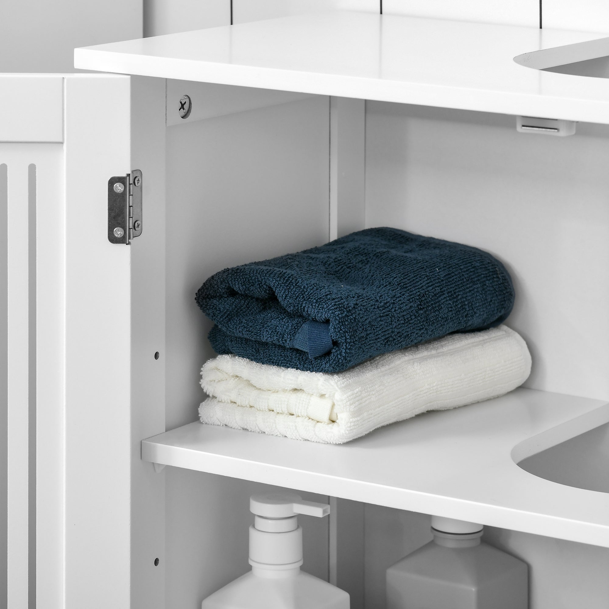 kleankin Modern Under Sink Cabinet with 2 Doors, Bathroom Vanity Unit, Pedestal Under Sink Design, Storage Cupboard with Adjustable Shelves, White - North Peak Garden Furniture