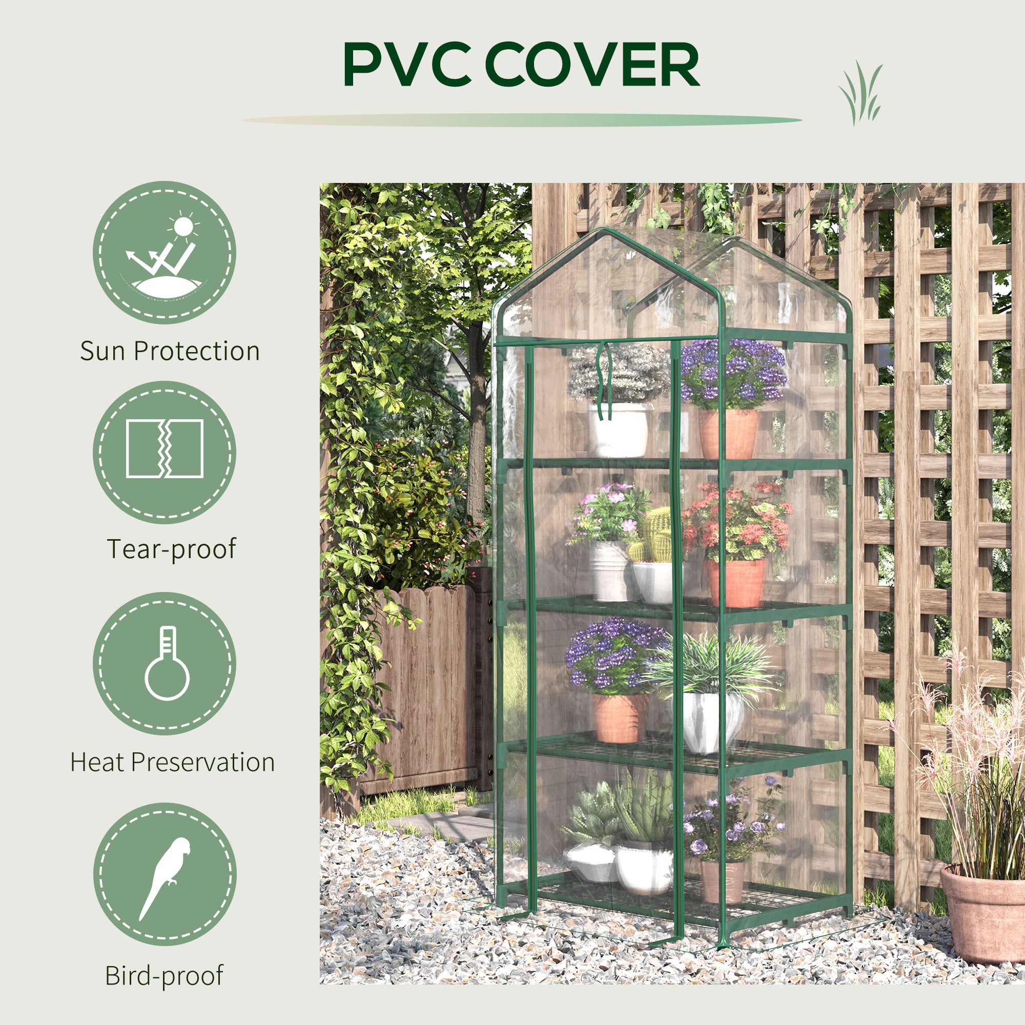 Outsunny 4 Tiers Mini Portable Greenhouse Compact Plant Grow Shed Metal Frame Transparent Clear Cover 160H x 70L x 50Wcm - North Peak Garden Furniture