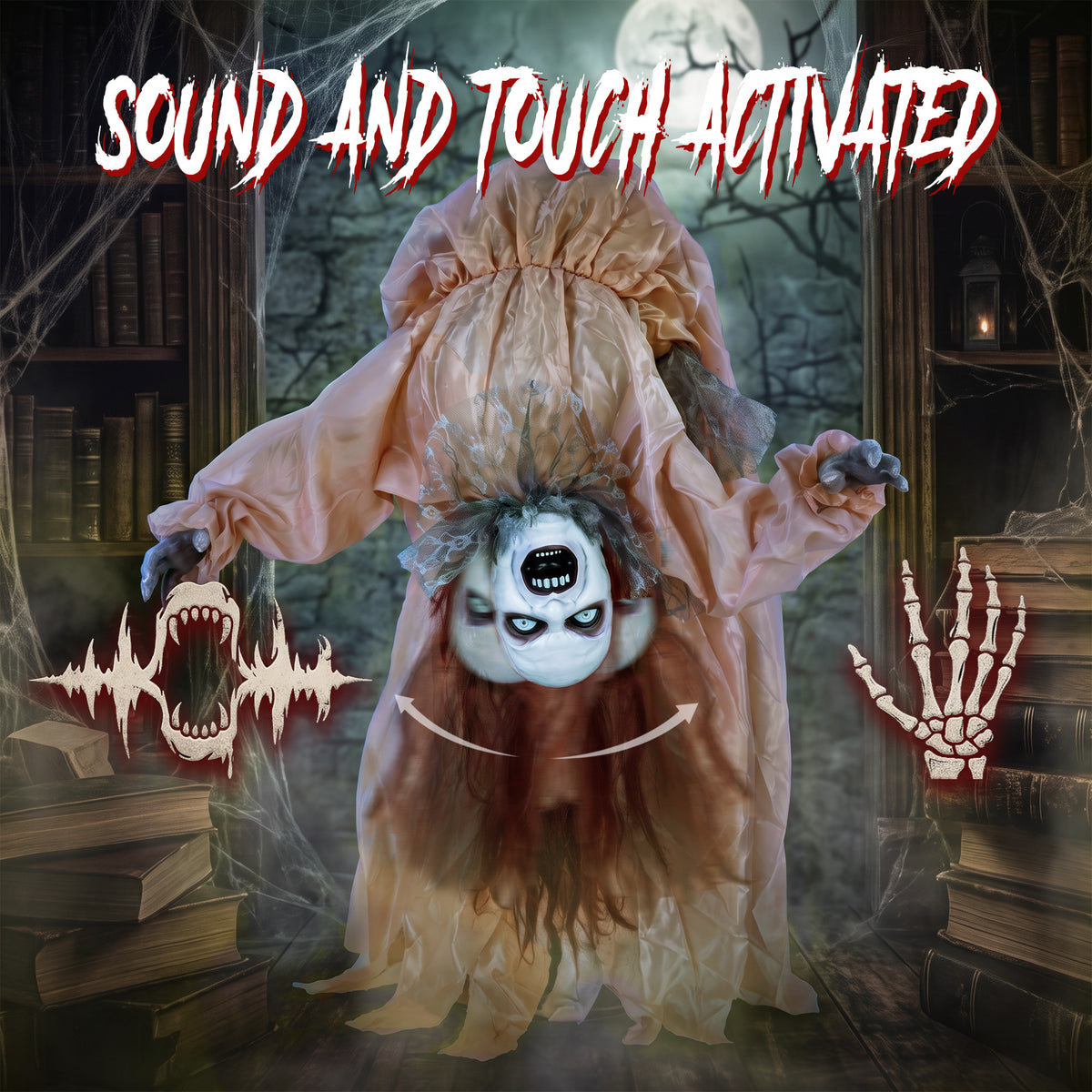 HOMCOM Animated Halloween Ghost, Halloween Animatronics with Creepy Screams, Glowing Eyes, Sound/Touch Activated