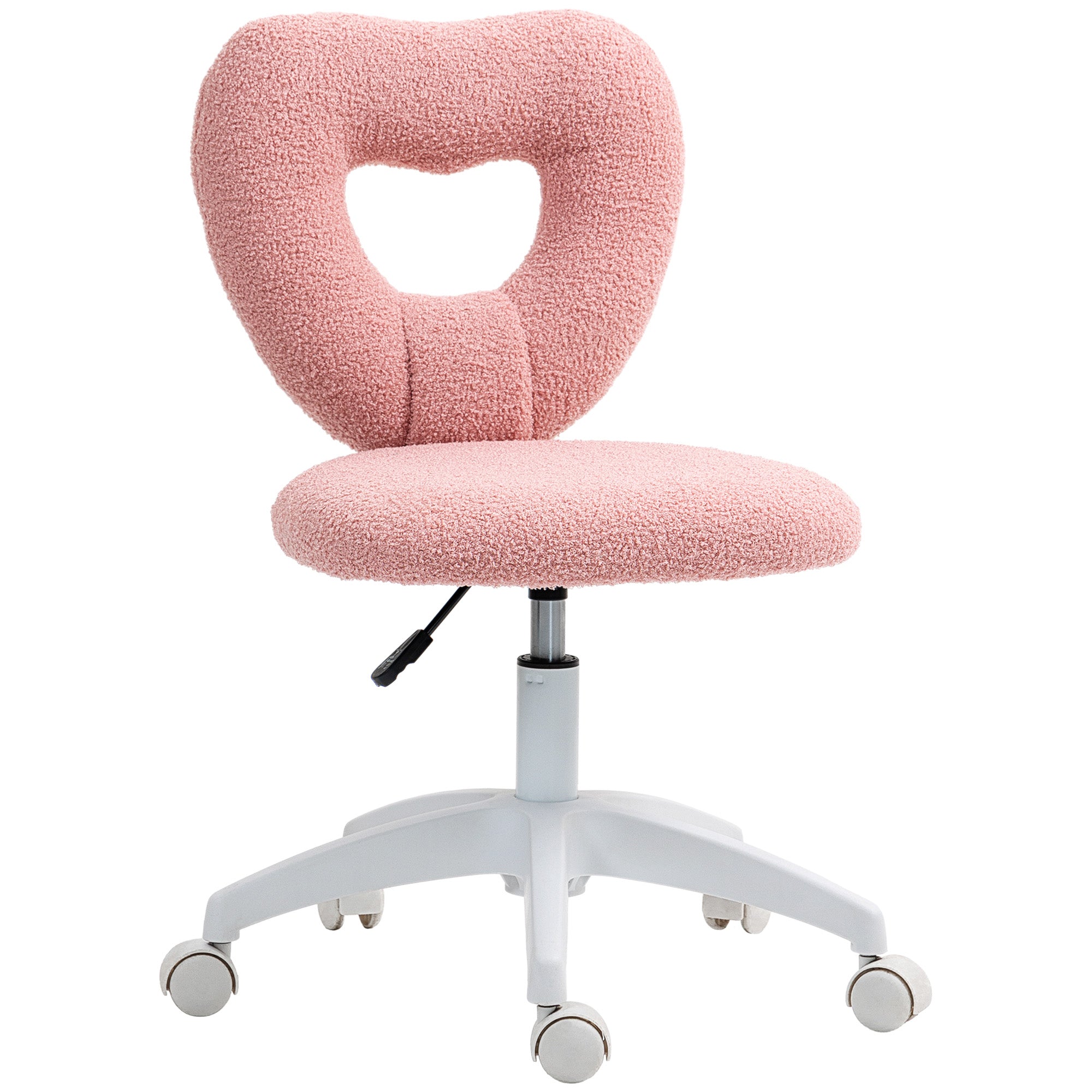 HOMCOM Armless Heart Computer Desk Chair, Teddy Fleece Swivel Office Chair, Makeup Vanity Chair with Height Adjustable, Wheels, for Home Study Bedroom, Pink - North Peak Garden Furniture