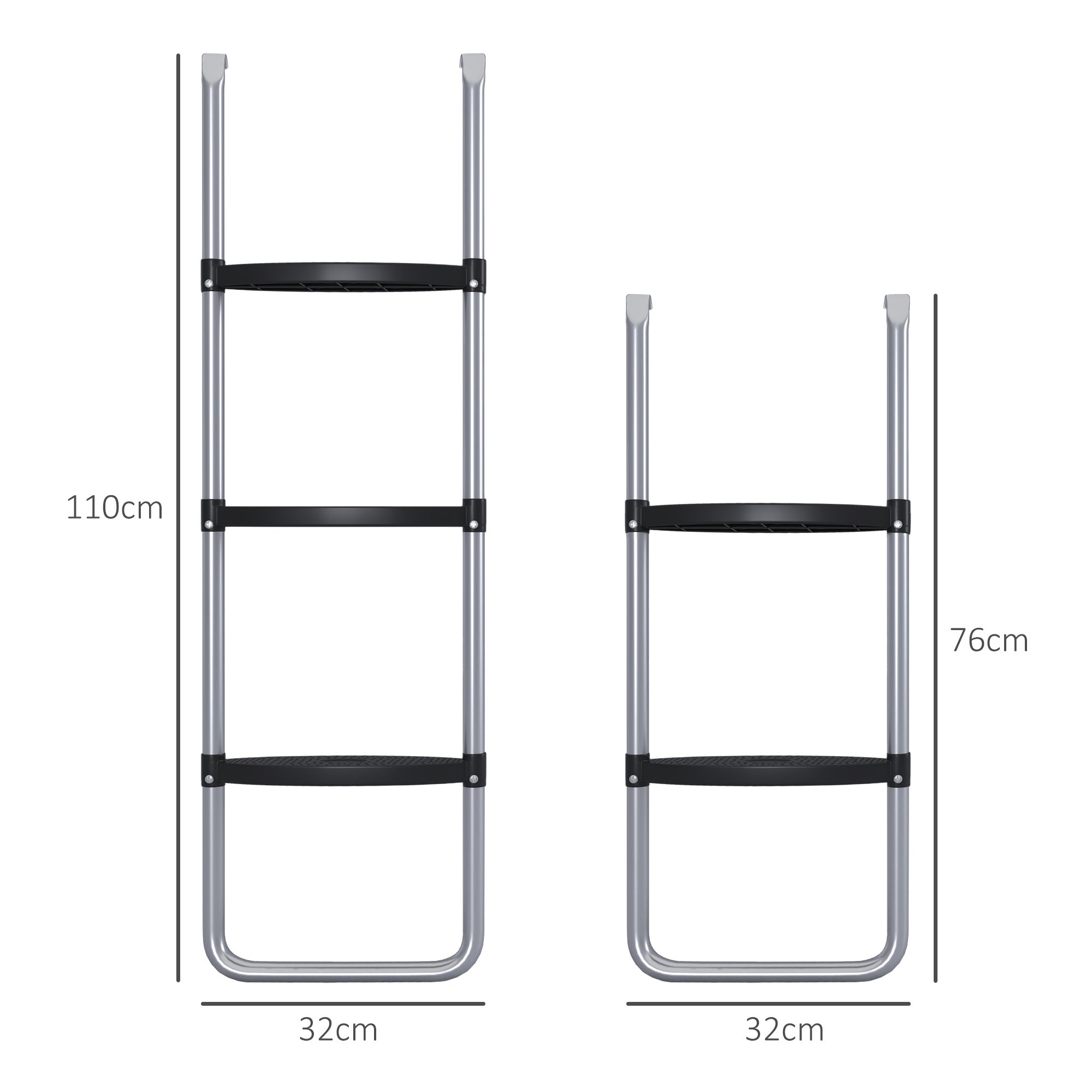 SPORTNOW Galvanised Steel Trampoline Ladder, 2 Steps/3 Steps Outdoor Trampoline Accessories for 6ft, 8ft, 10ft, 12ft, 13ft, 14ft, 16ft Trampoline, 110L x 32Wcm, Silver Tone