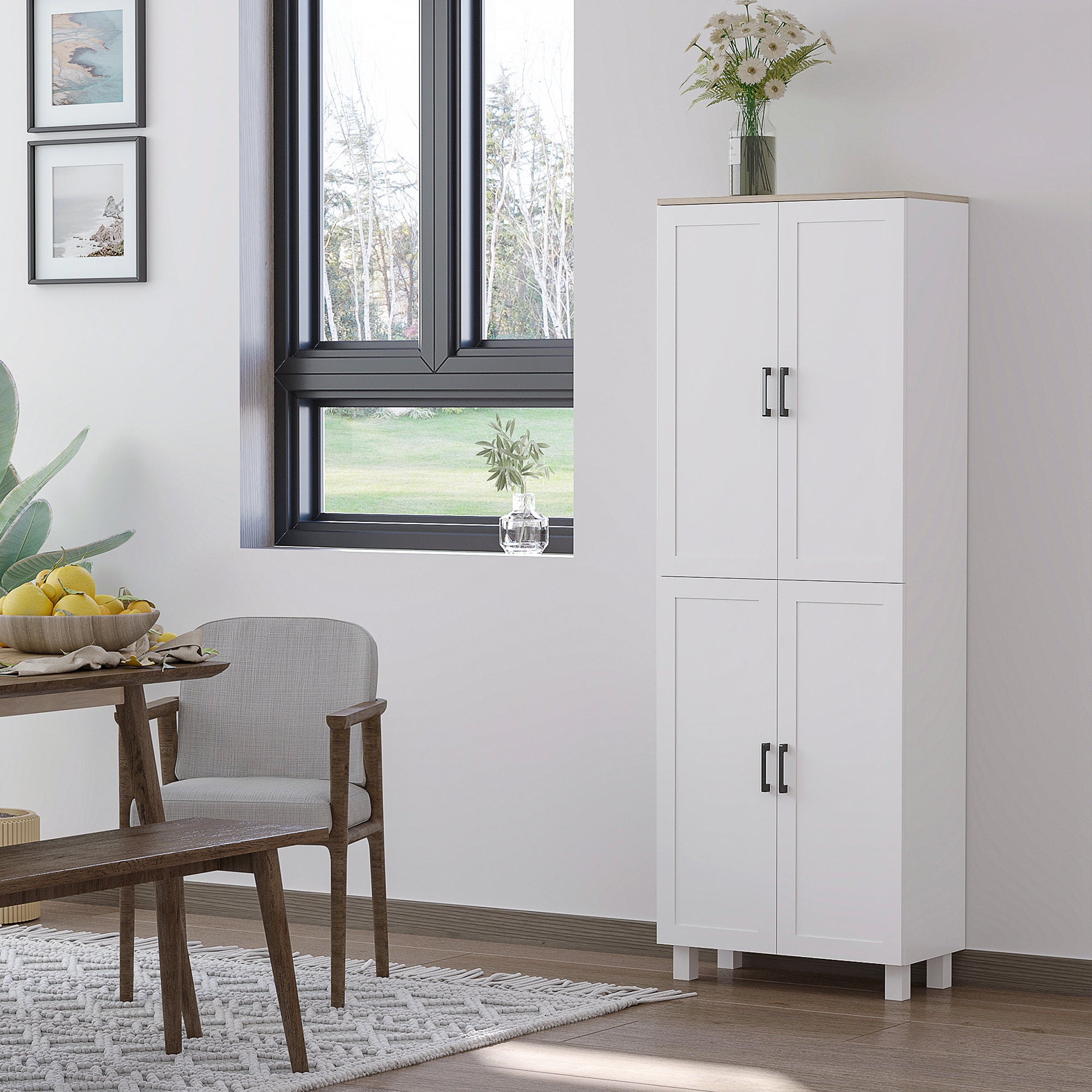 HOMCOM Freestanding Kitchen Cupboard, 4-Door Storage Cabinet Organizer with Adjustable Shelves White - North Peak Garden Furniture
