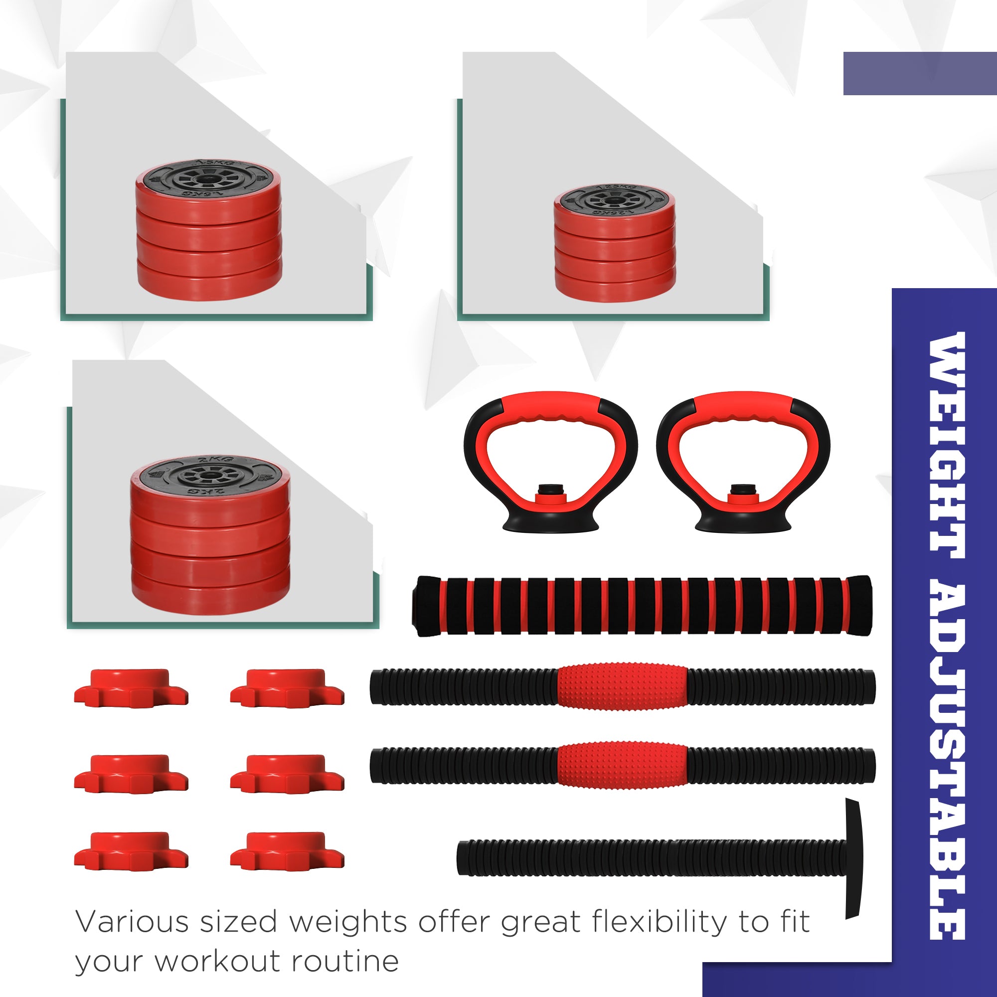 SPORTNOW 20kg Four-In-One Adjustable Weight Dumbbells Set, Barbell, Kettlebell, Push Up Stand - Red - North Peak Garden Furniture