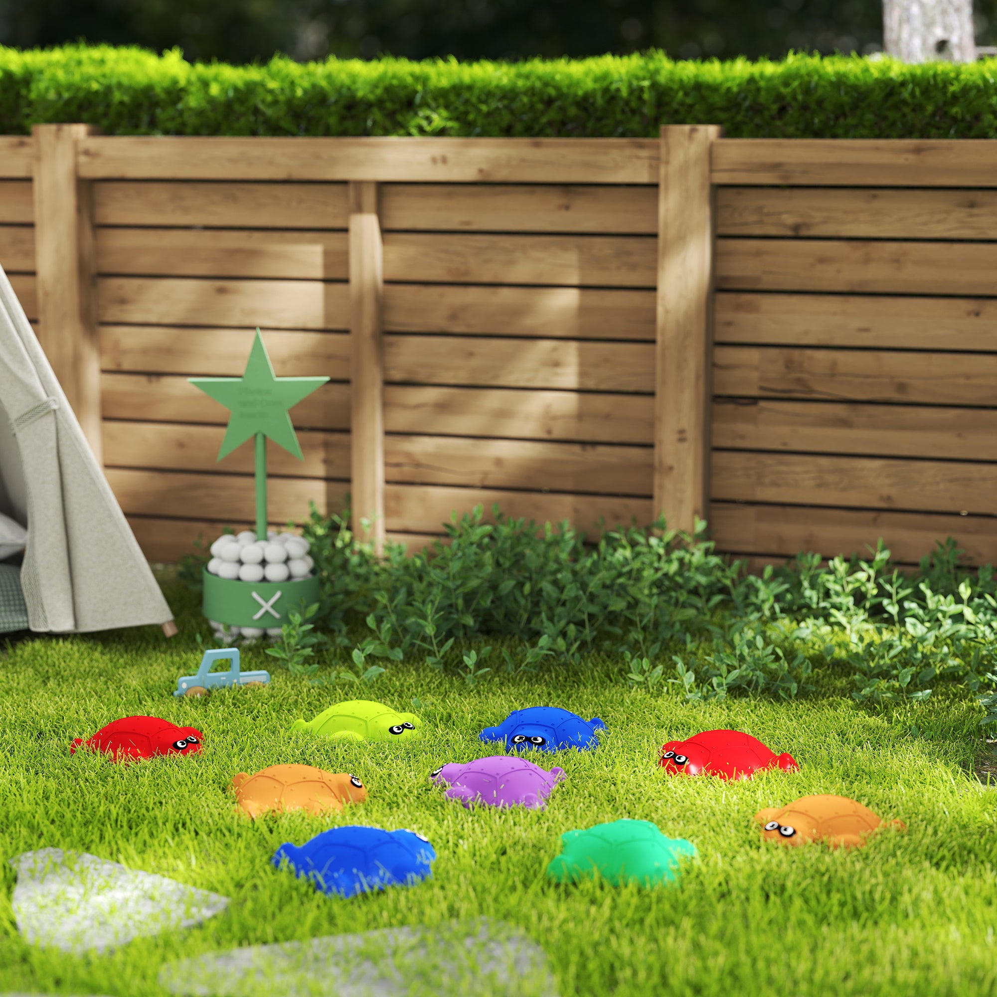 AIYAPLAY 9 PCS Balance Stepping Stones with Non-slip Edge, Indoor Outdoor Obstacle Courses for Kids Ages 3-8 Years, Multicoloured - North Peak Garden Furniture