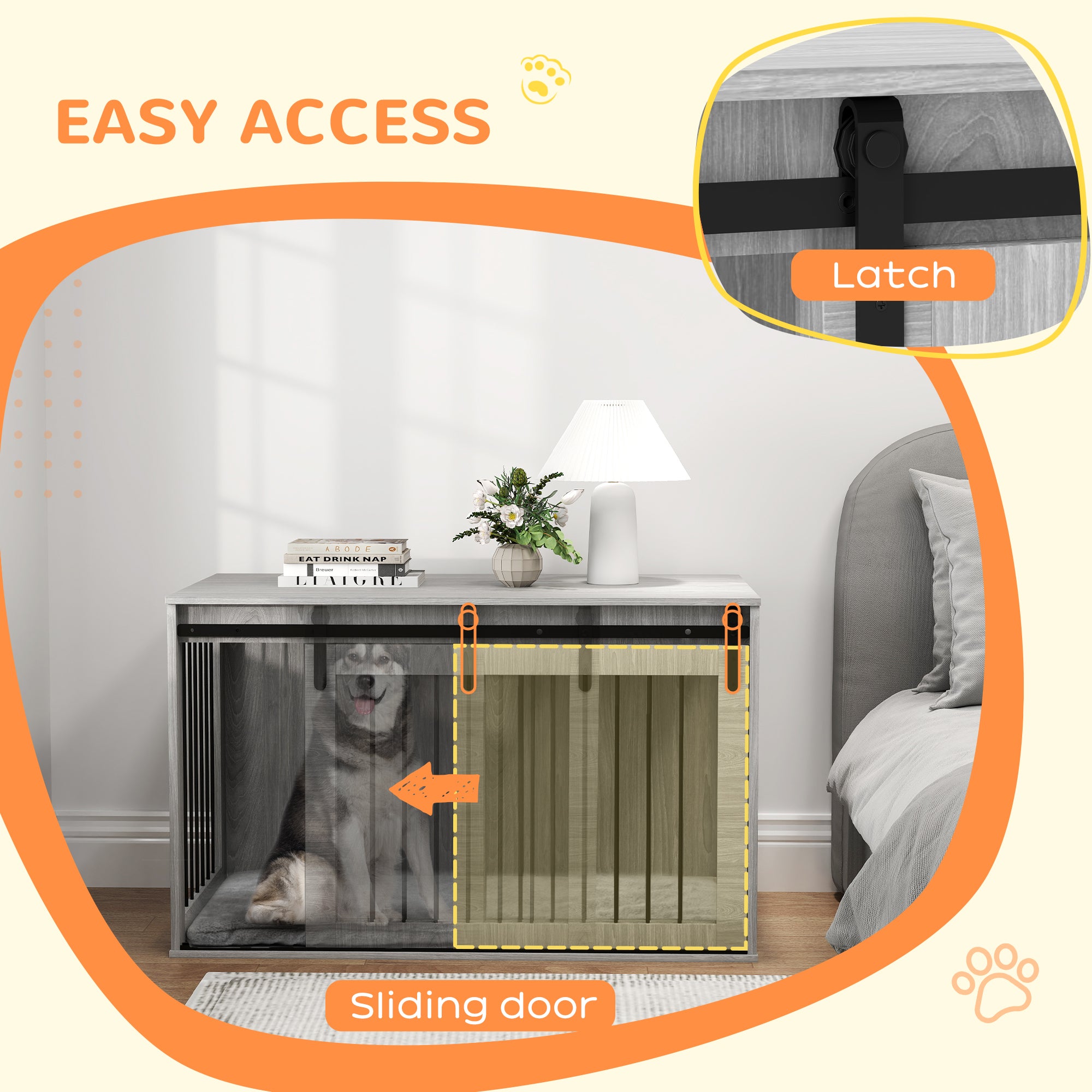 PawHut 118cm Dog Crate Furniture with Removable Cushion for Extra Large Dogs - Grey - North Peak Garden Furniture