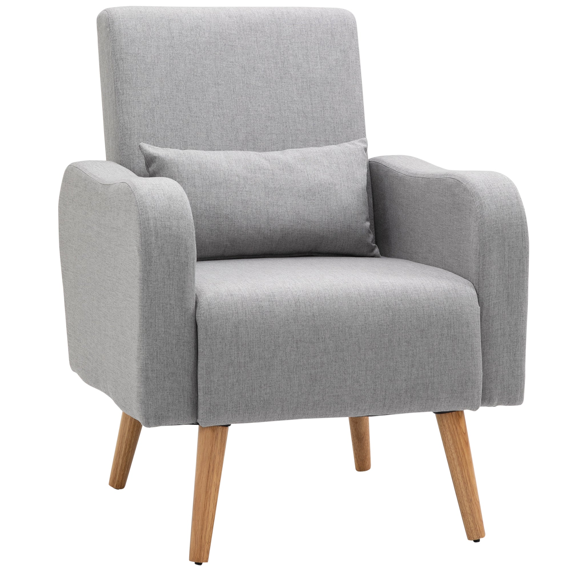 HOMCOM Accent Chair, Linen-Touch Armchair, Upholstered Leisure Lounge Sofa for Living Room, Club Chair with Wooden Frame, Grey - North Peak Garden Furniture