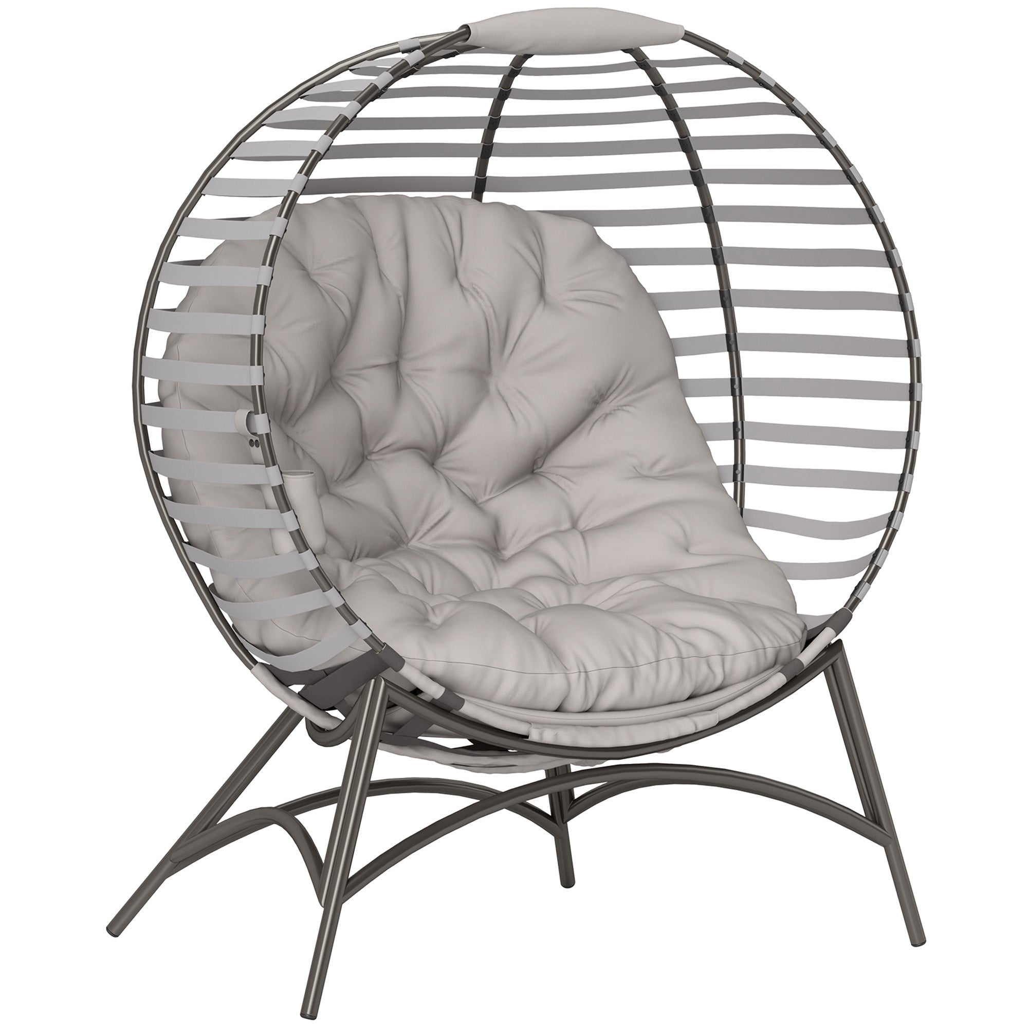 Outsunny Egg Chair with Cushion & Side Pocket - Light Grey - North Peak Garden Furniture