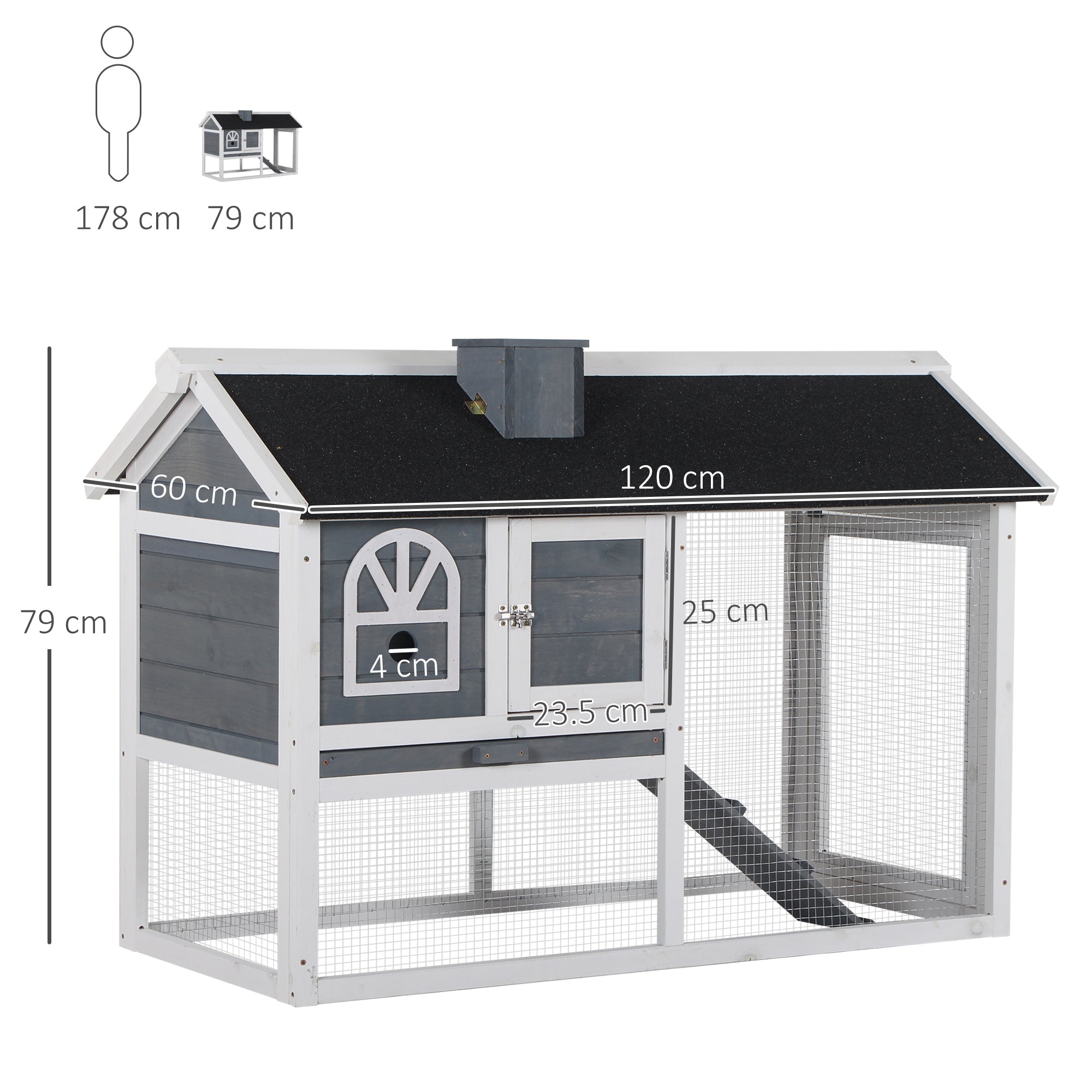 PawHut 2 Tiers Rabbit Hutch and Run Wooden Guinea Pig Hutch Outdoor with Sliding Tray, Ramp, Water-resistant Roof, for 2-4 Rabbits, Grey - North Peak Garden Furniture