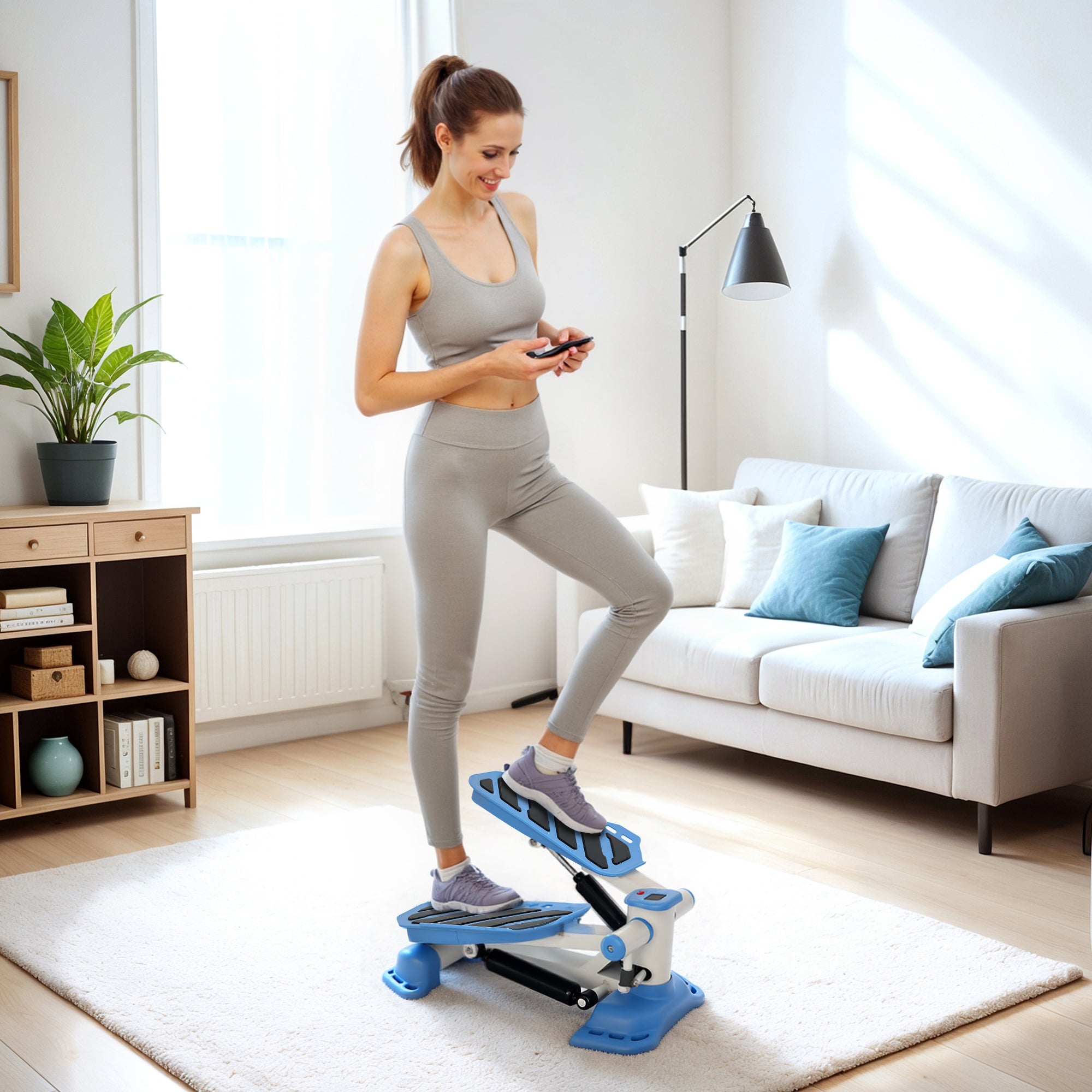 HOMCOM Portable Mini Stepper, Steppers for Exercise Workout with LCD Display Monitor, Anti-skid Foot Pedals for Home Gym Office, Blue - North Peak Garden Furniture