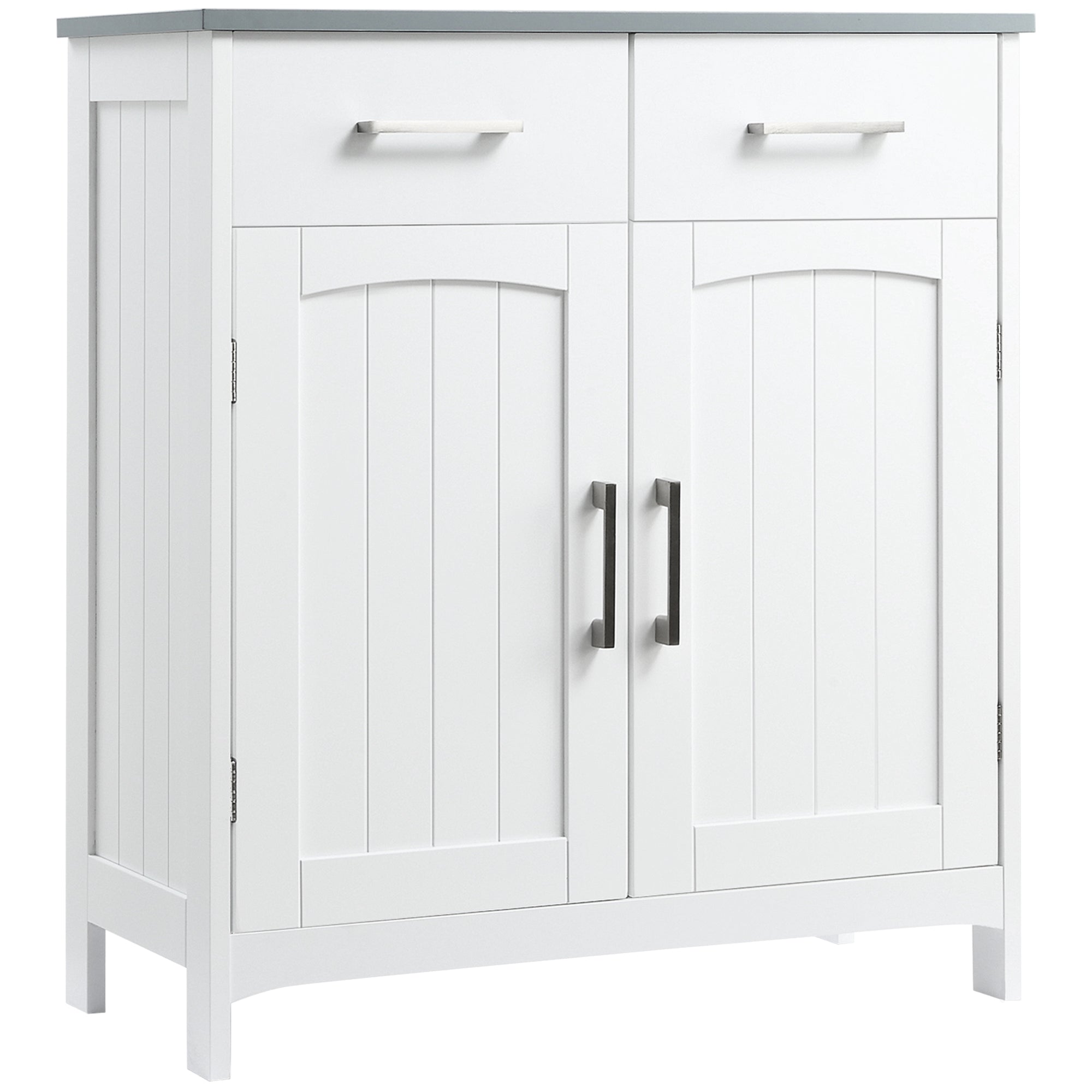 kleankin Freestanding Bathroom Cabinet, Storage Cupboard with 2 Drawers, Double Doors, Adjustable Shelf, White - North Peak Garden Furniture