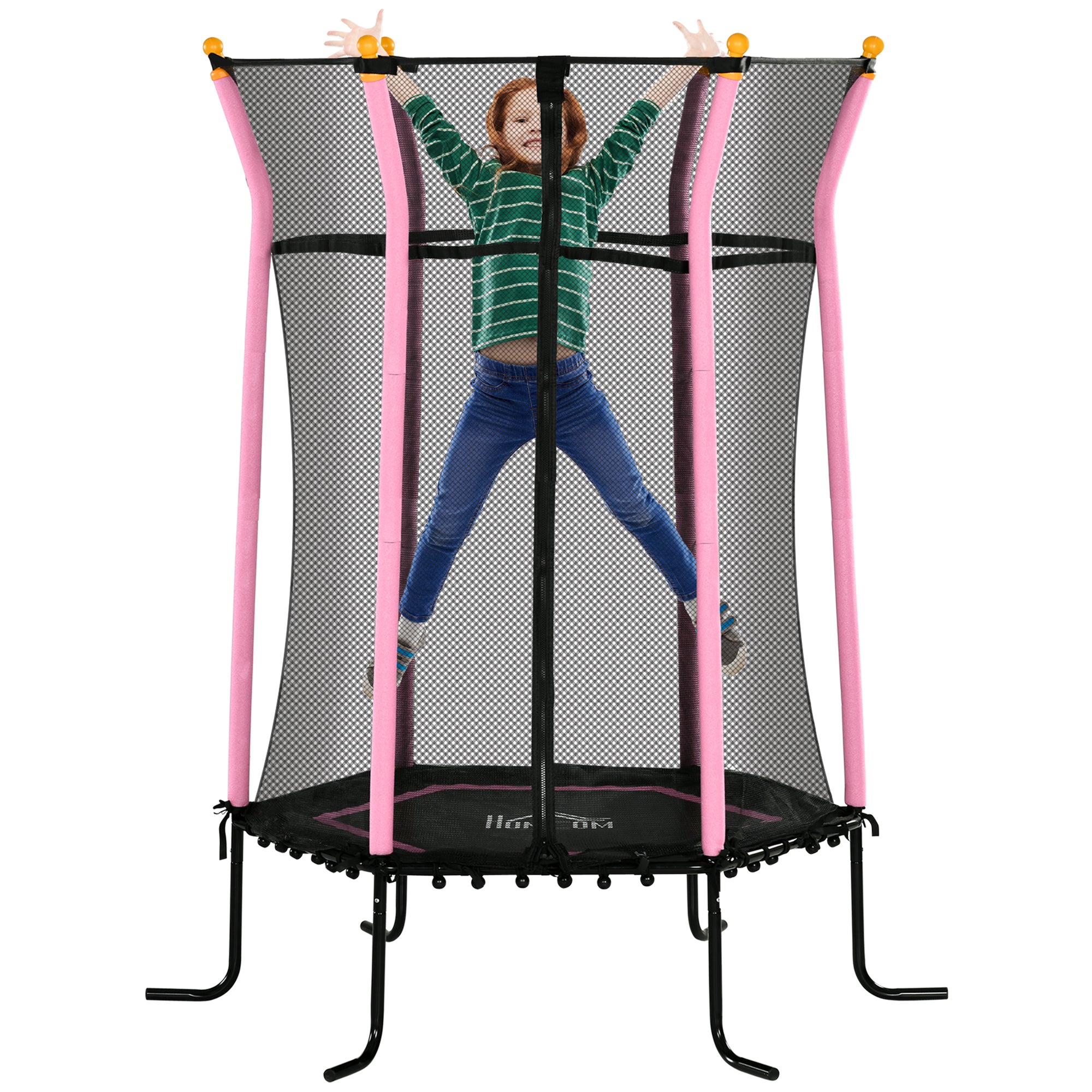 HOMCOM Kids Trampoline Mini Bouncer with Enclosure Safety Net For Ages 3-10 Years - Pink - North Peak Garden Furniture