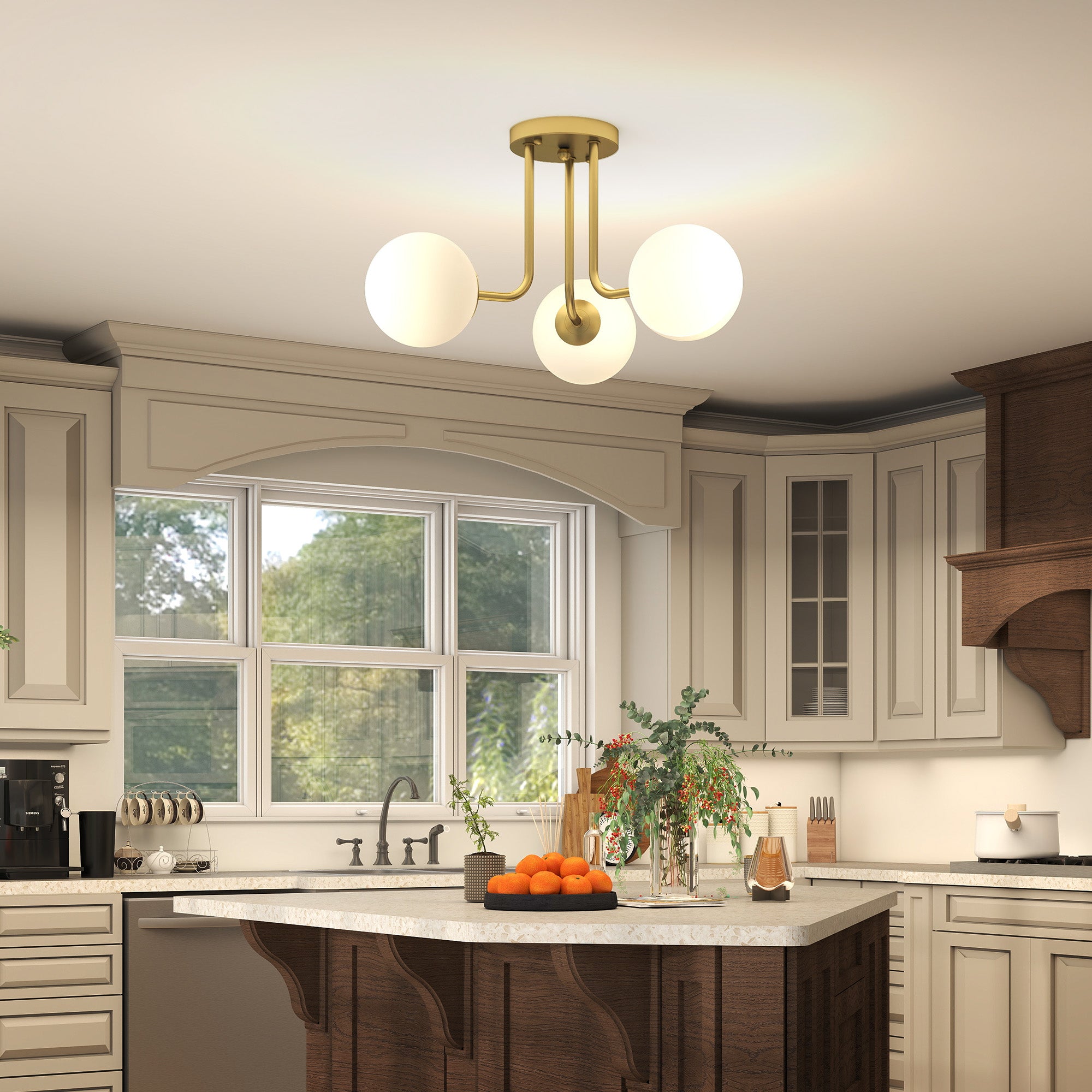 HOMCOM LED Ceiling Light with Globe Shades, Modern 3-Light Ceiling Light with G9 Sockets for Living Room, Bedroom, Dining Room, Bulbs Not Included, Gold Tone