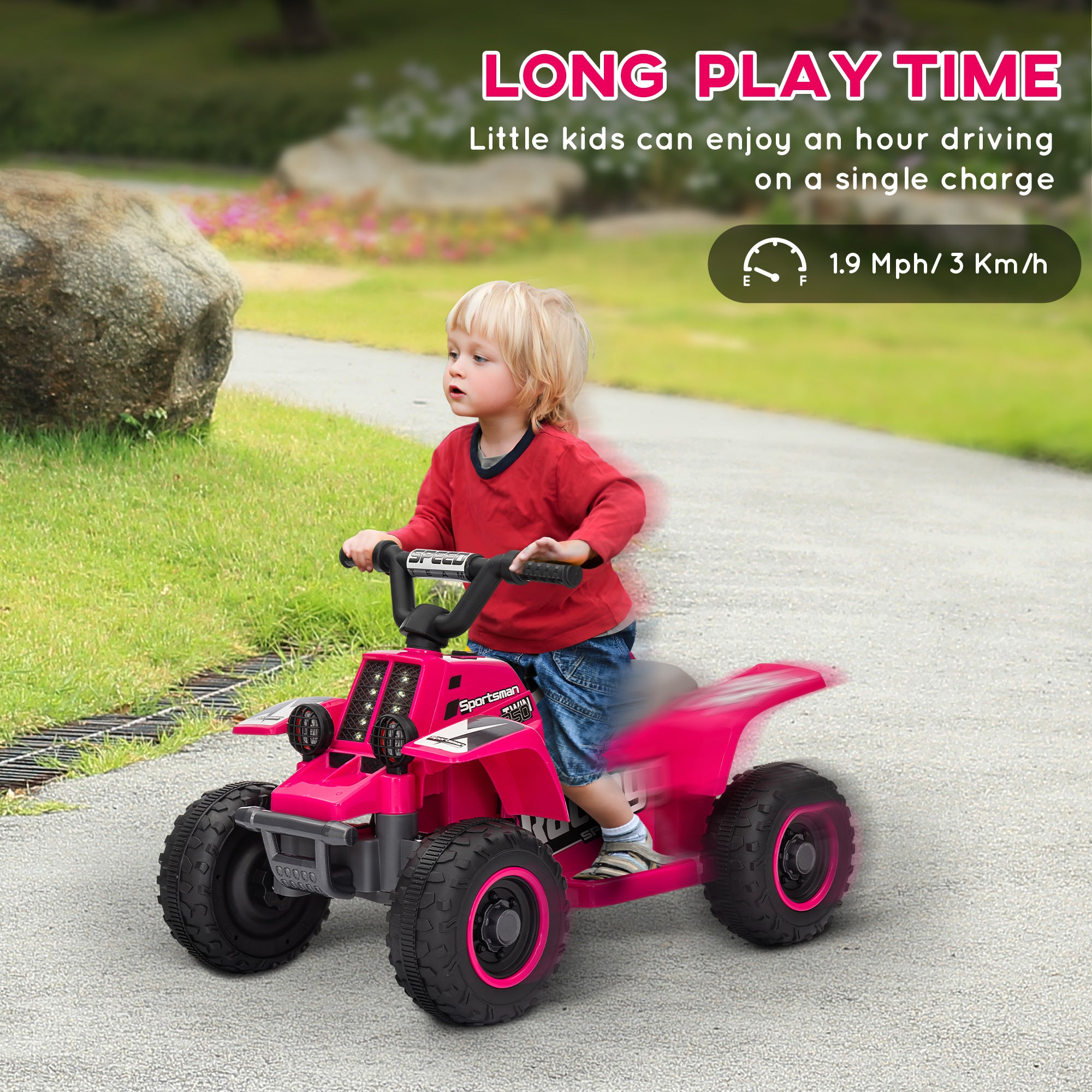 AIYAPLAY 6V Electric Quad Bike for Kids, Ride On ATV w/ Forward Backward, Headlights, for 18-36 Months - Pink - North Peak Garden Furniture