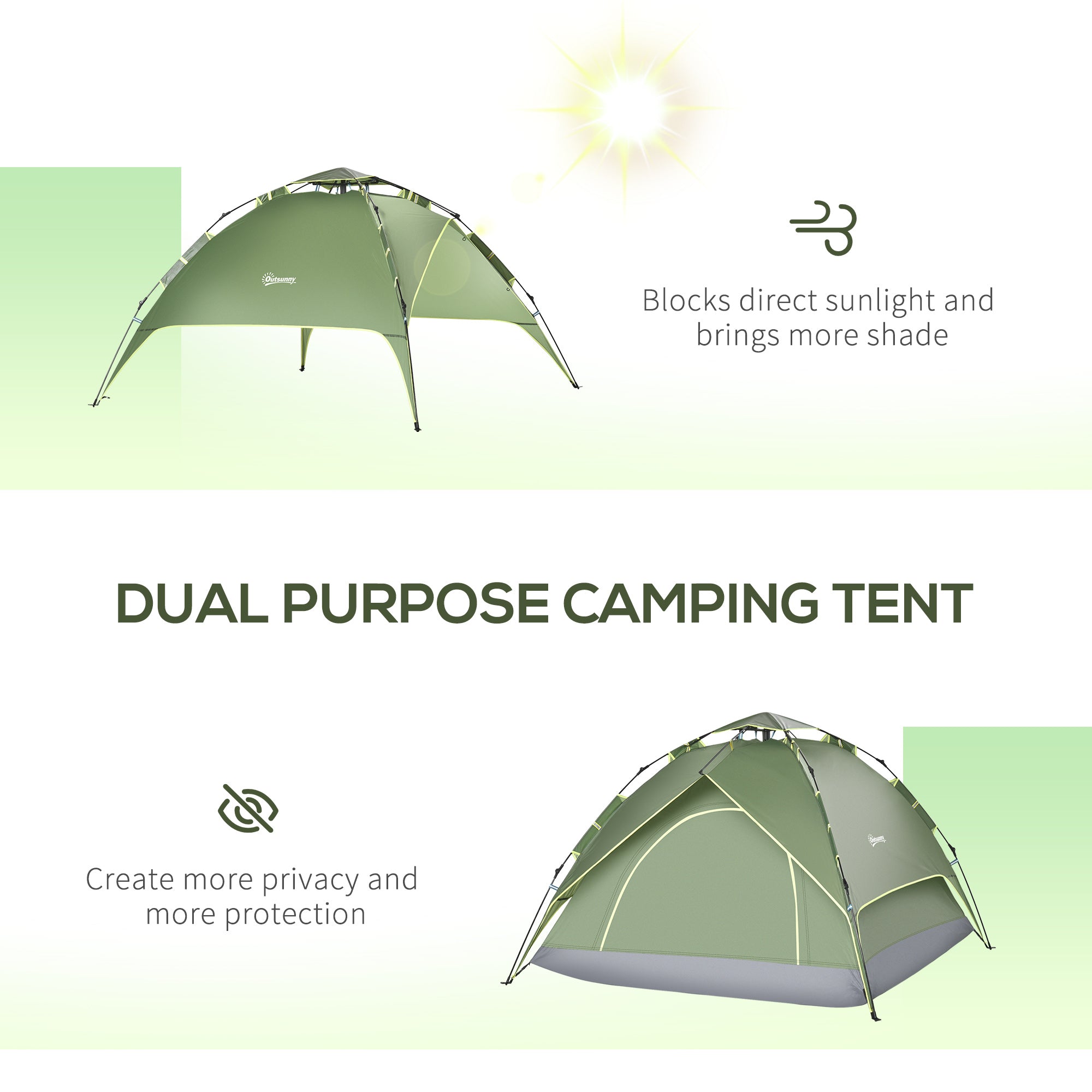 Outsunny Three Man Pop Up Tent Camping Festival Hiking Family Travel Shelter Portable