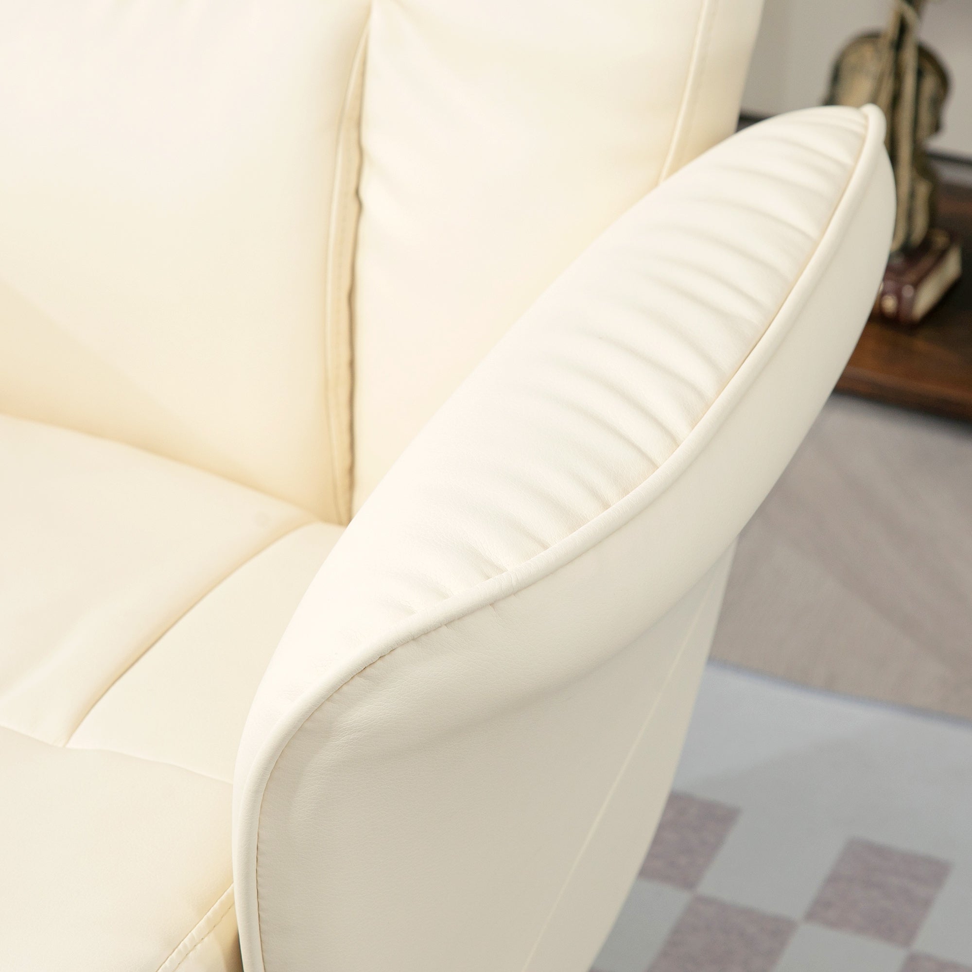 HOMCOM Swivel Recliner Chair with Footstool, PU Leather Armchair and Ottoman with High Back and Round Base for Living Room, Cream White - North Peak Garden Furniture