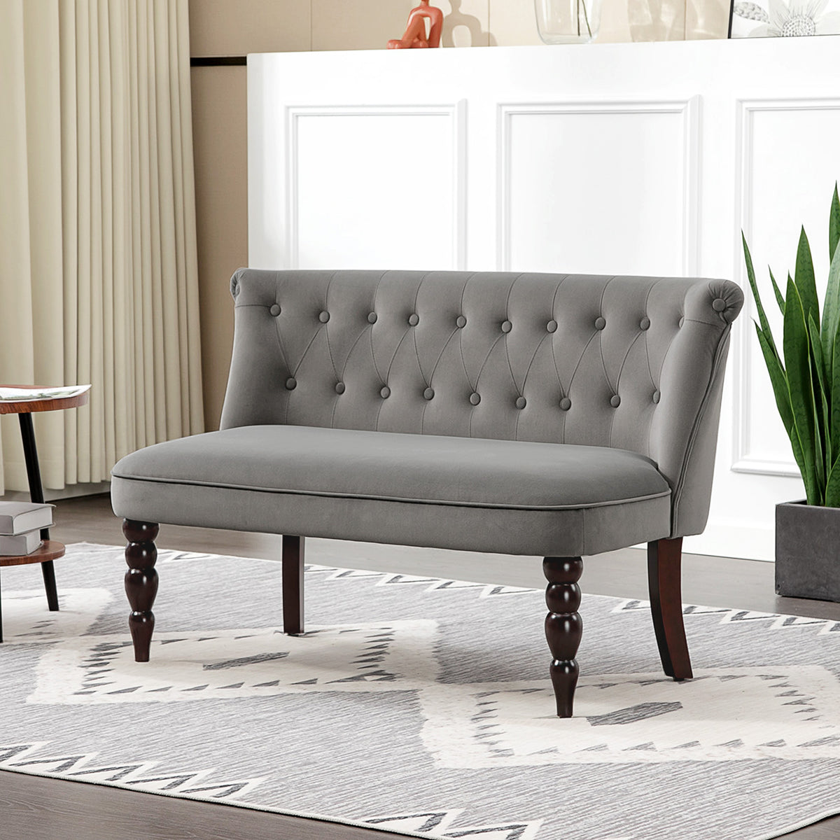 HOMCOM Velvet 2 Seater Sofa, Button Tufted Wingback Loveseat with Rubber Wood Legs for Living Room, Bedroom, Charcoal Grey