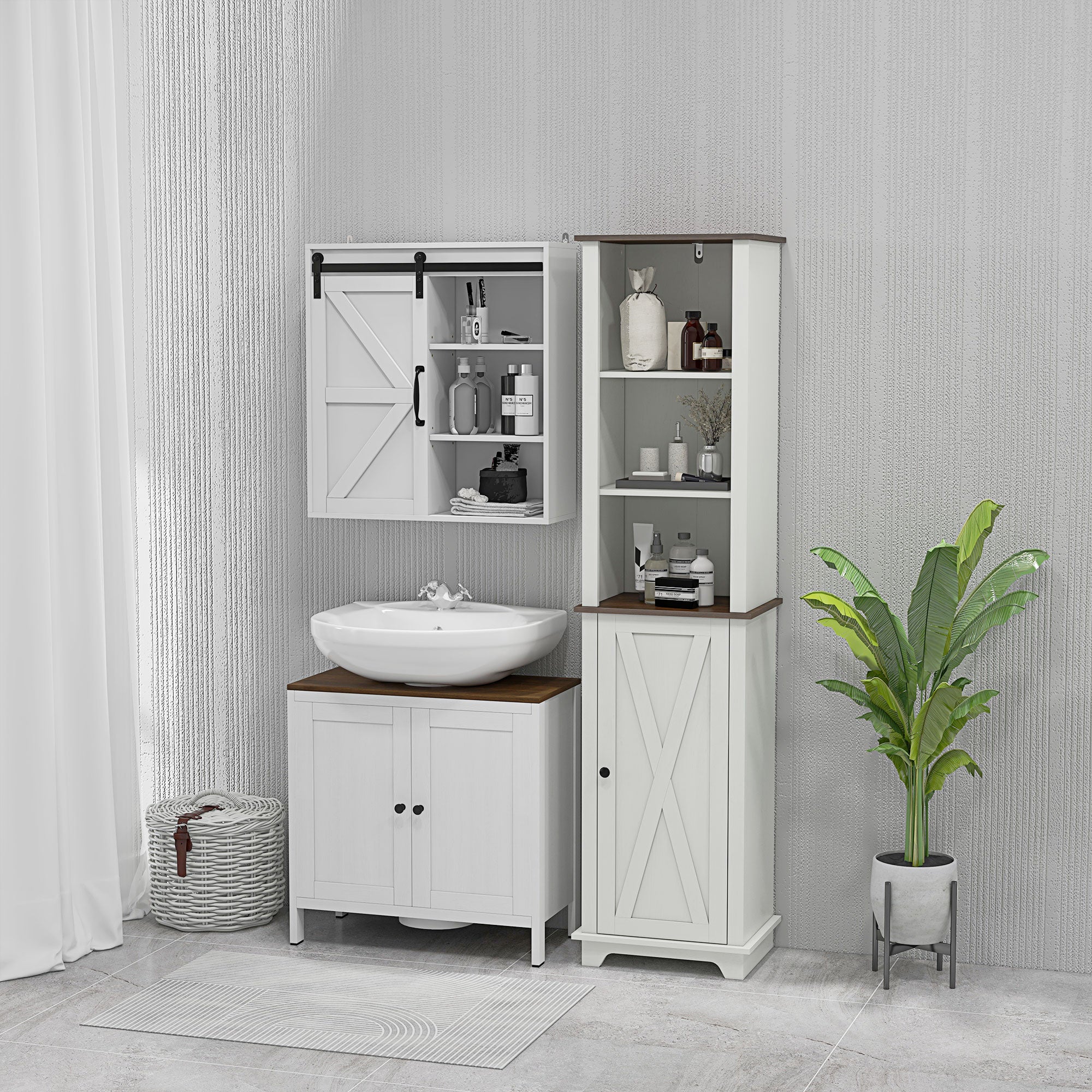 kleankin Bathroom Cabinet, Tall Storage Cabinet with Door and Adjustable Shelves, 39.5 x 30 x 160 cm, White - North Peak Garden Furniture