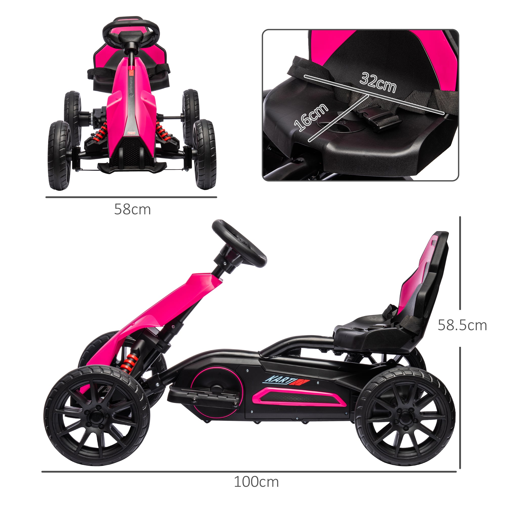 HOMCOM 12V Electric Go Kart for Kids, Ride-On Racing Go Kart with Forward Reversing, Rechargeable Battery, 2 Speeds, for Boys Girls Aged 3-8 Years Old - Pink - North Peak Garden Furniture