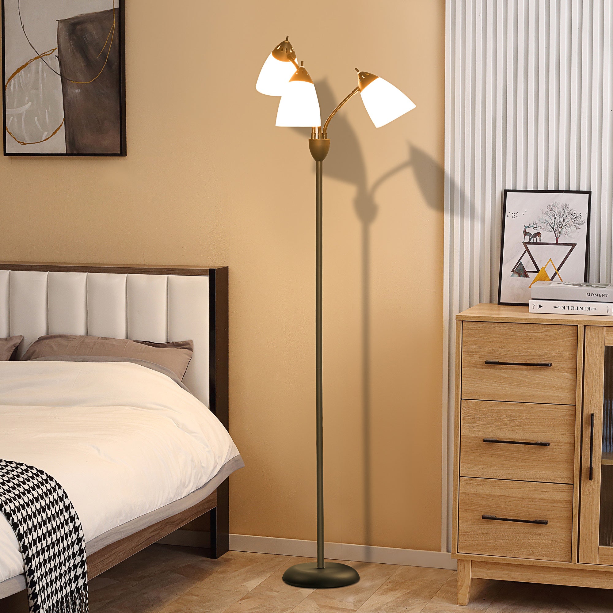 HOMCOM Arc Tree Floor Lamp with 3 Adjustable Rotating Lights, for Bedroom Living Room, Industrial Standing Lamp with Steel Frame, 155cm, Black - North Peak Garden Furniture