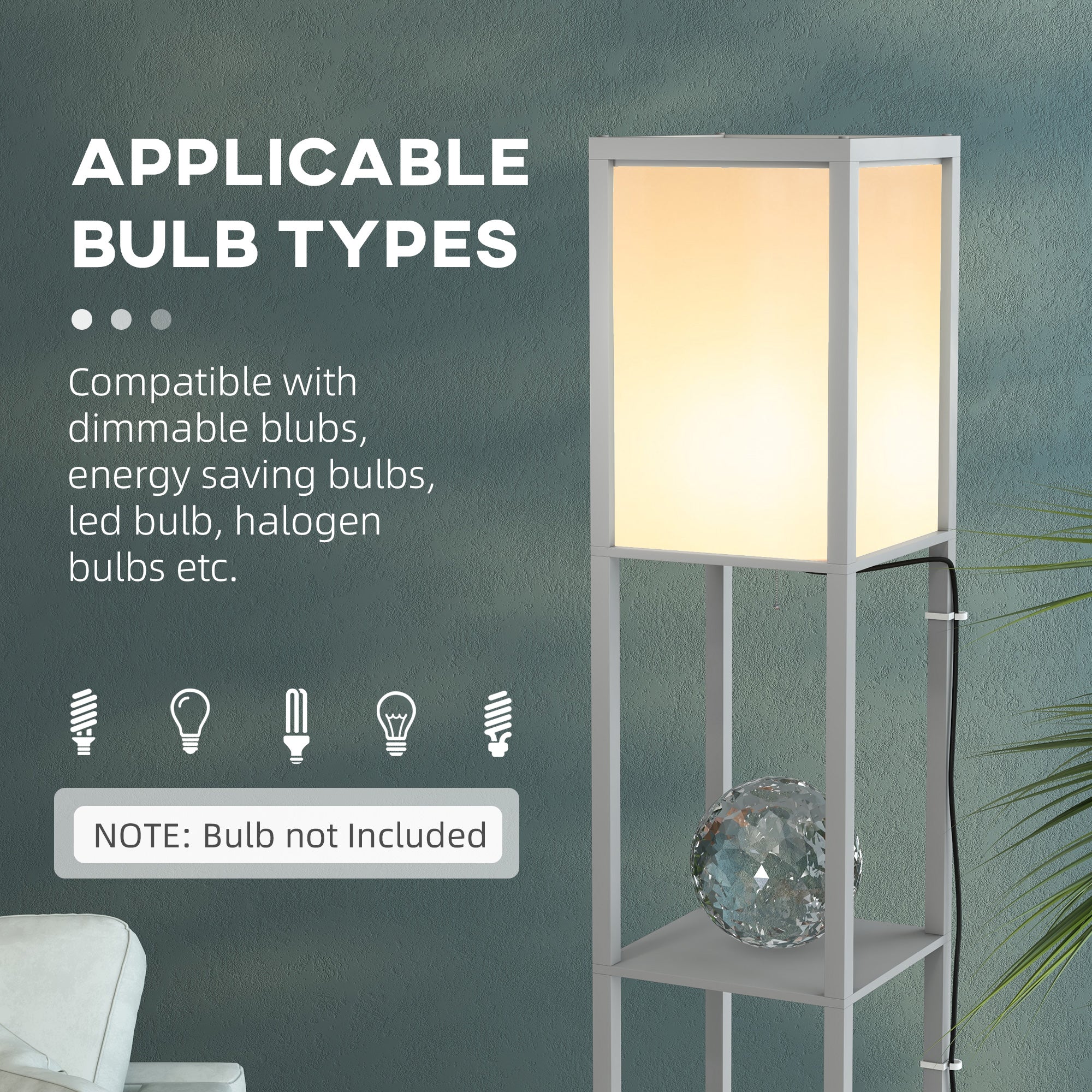 HOMCOM Modern Shelf Floor Lamp with Dual Ambient Light, Standing Lamp Living Room, Bedroom, 156cm, Grey - North Peak Garden Furniture