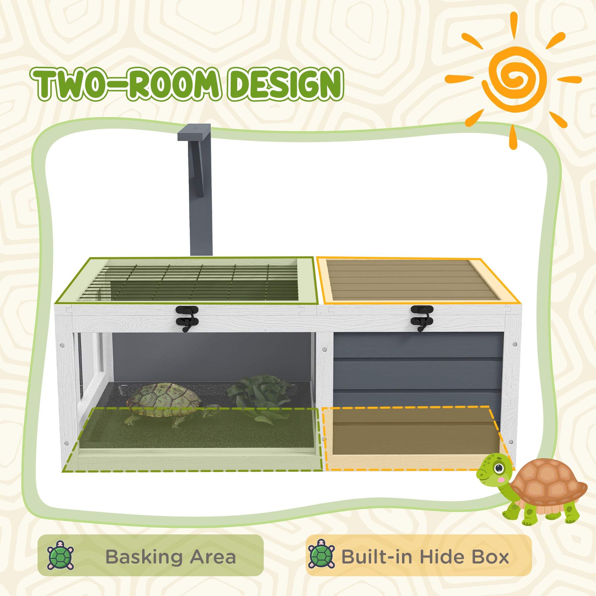 PawHut Tortoise Table with Wooden Lamp Holder, Wooden Tortoise House w/ Openable Lids, Pull-Out Trays - Grey - North Peak Garden Furniture