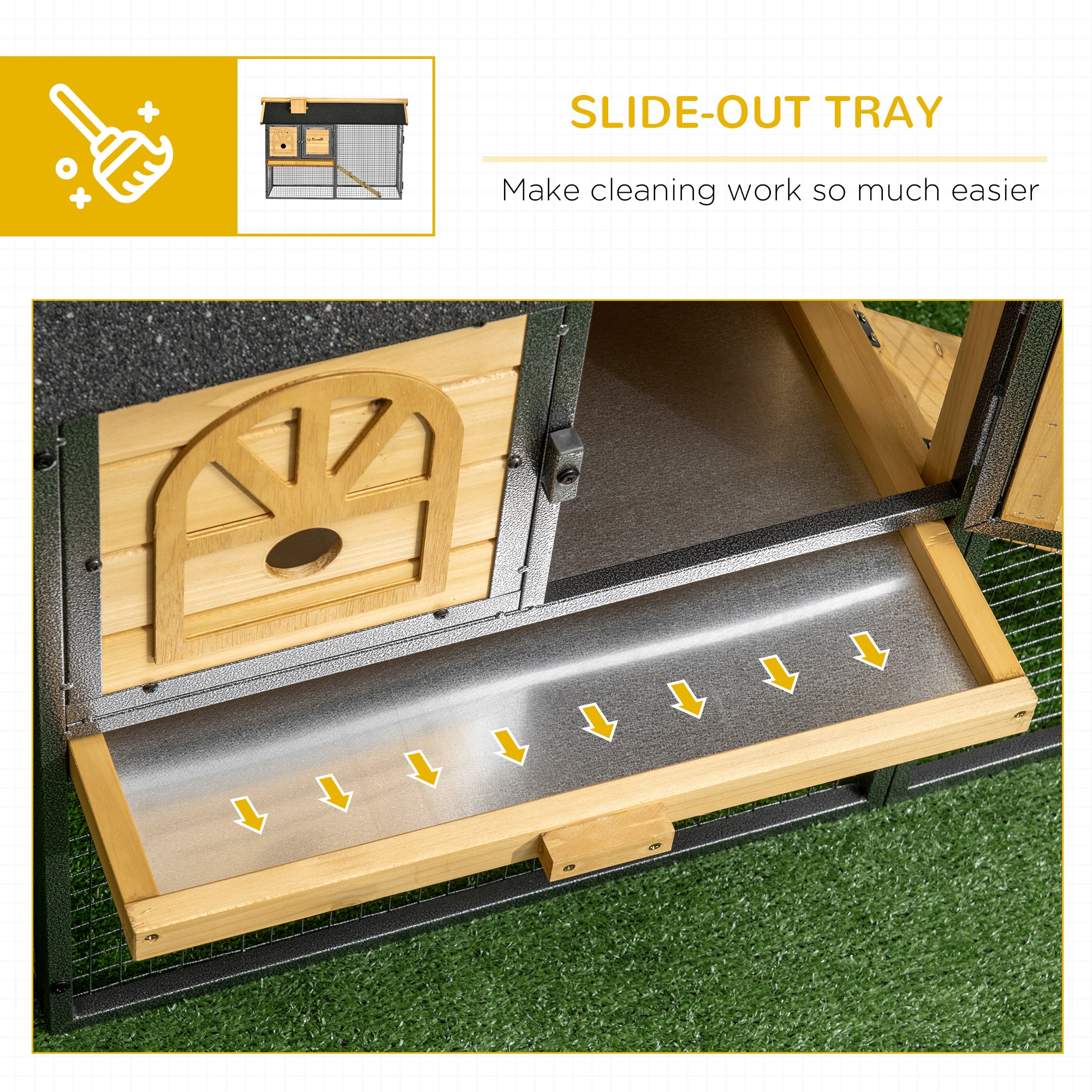 PawHut Outdoor Rabbit Hutch, with Run, Removable Tray, Asphalt Roof, 120 x 55.5 x 80cm - North Peak Garden Furniture