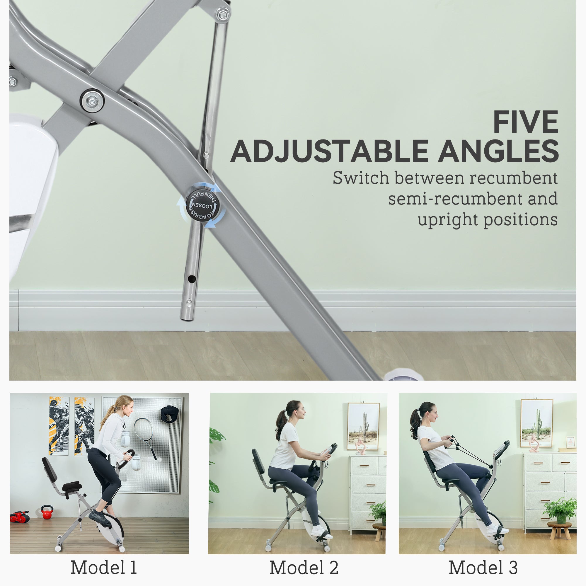 SPORTNOW 5-In-1 Folding Exercise Bike with Arm Workout Bands, Quiet 8-Level Magnetic Resistance Foldable Exercise Bike with LCD, Tablet Holder, Hand Pulse Sensor for Home Use Indoor Cycling, White - North Peak Garden Furniture