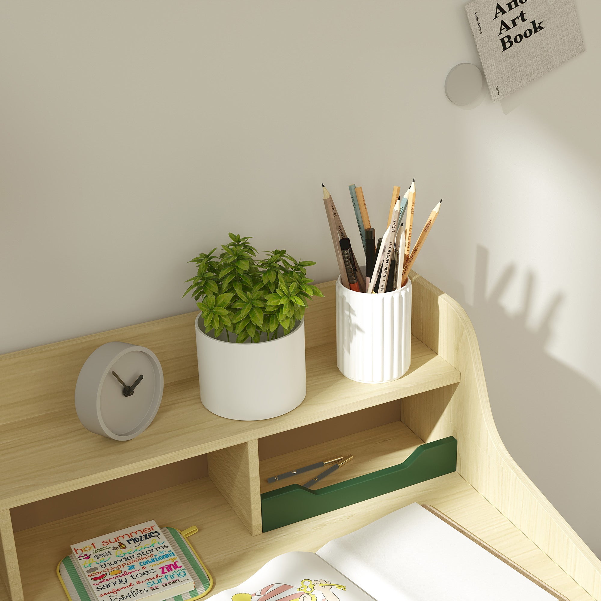 AIYAPLAY Kids Desk and Chair Set with Storage Shelves and Drawer, Green - North Peak Garden Furniture