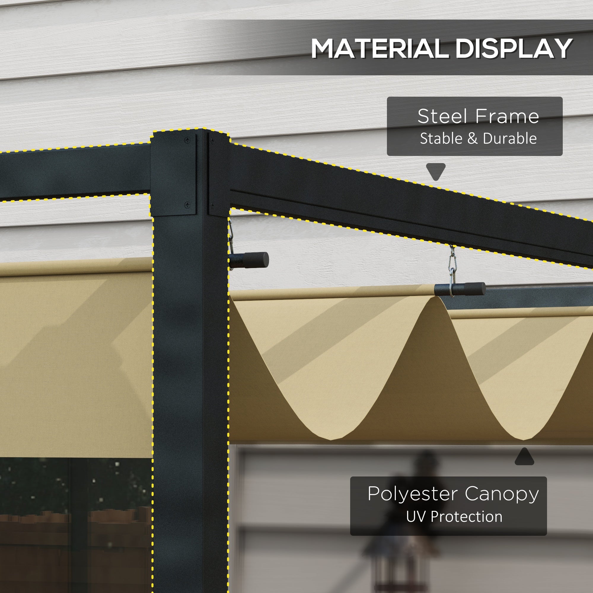 Outsunny 4 x 3(m) Metal Pergola with Retractable Roof, Garden Gazebo Canopy Shelter for Outdoor, Patio, Khaki - North Peak Garden Furniture