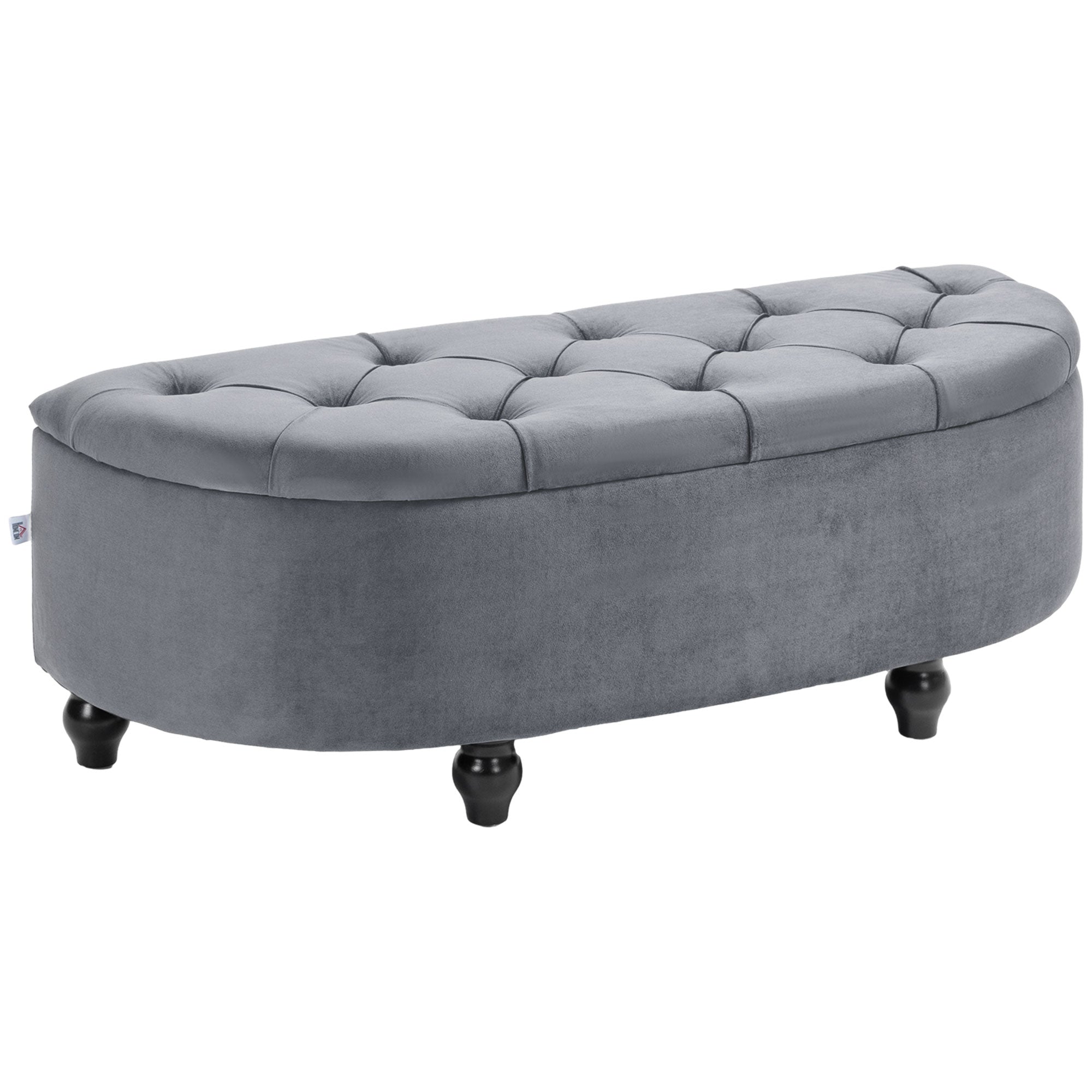 HOMCOM Velvet-Feel Half Circle Storage Ottoman - Dark Grey - North Peak Garden Furniture
