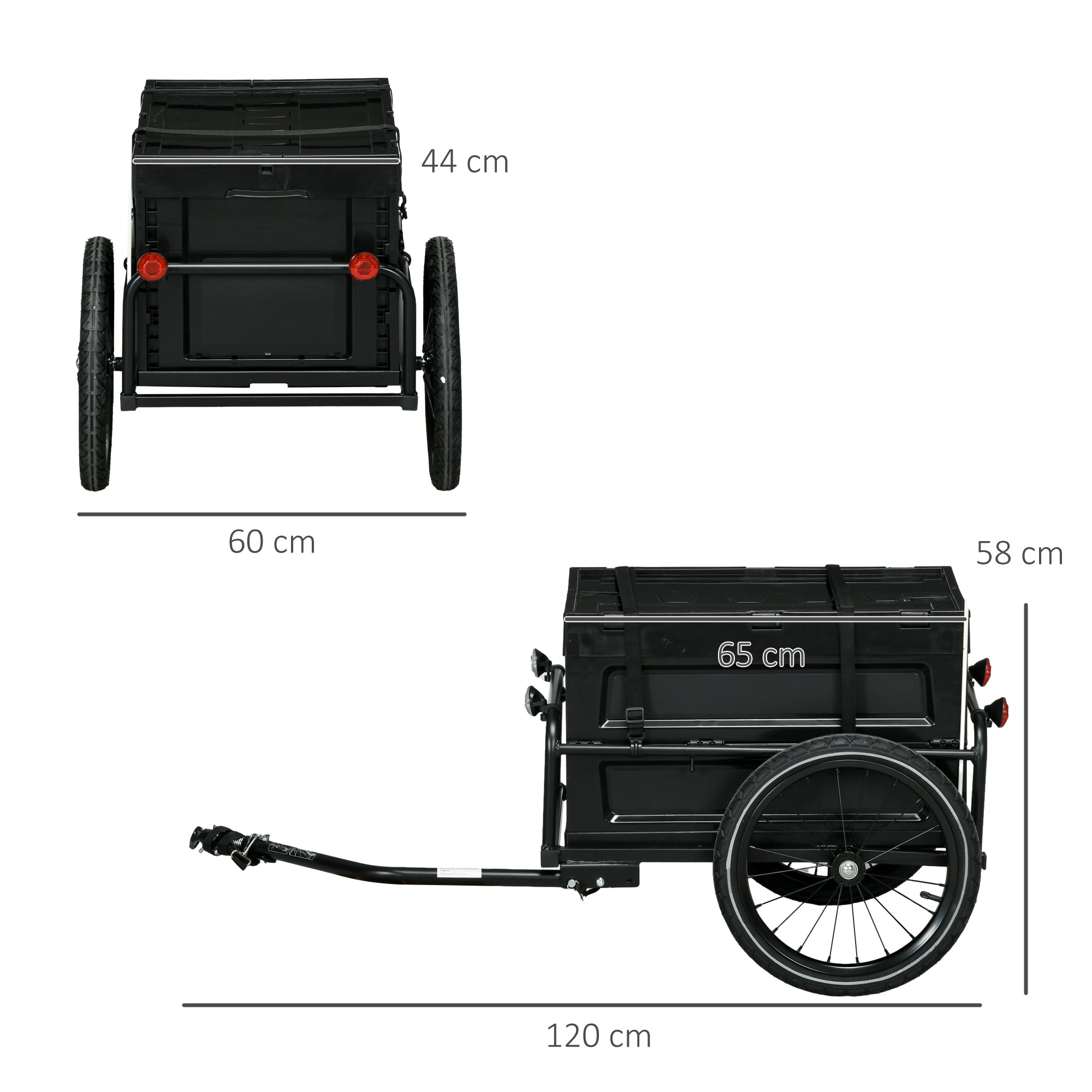 HOMCOM 65L Steel Frame Bike Trailer Storage Box - Black - North Peak Garden Furniture