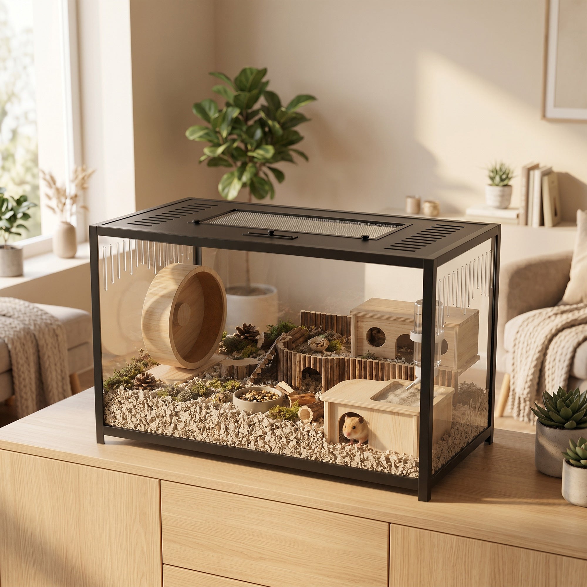 PawHut Hamster Cage, Chewproof Metal Rat Cage with Deep Base, Openable Top for Syrian Dwarf Hamster, Gerbil, 80 x 45 x 50.5 cm