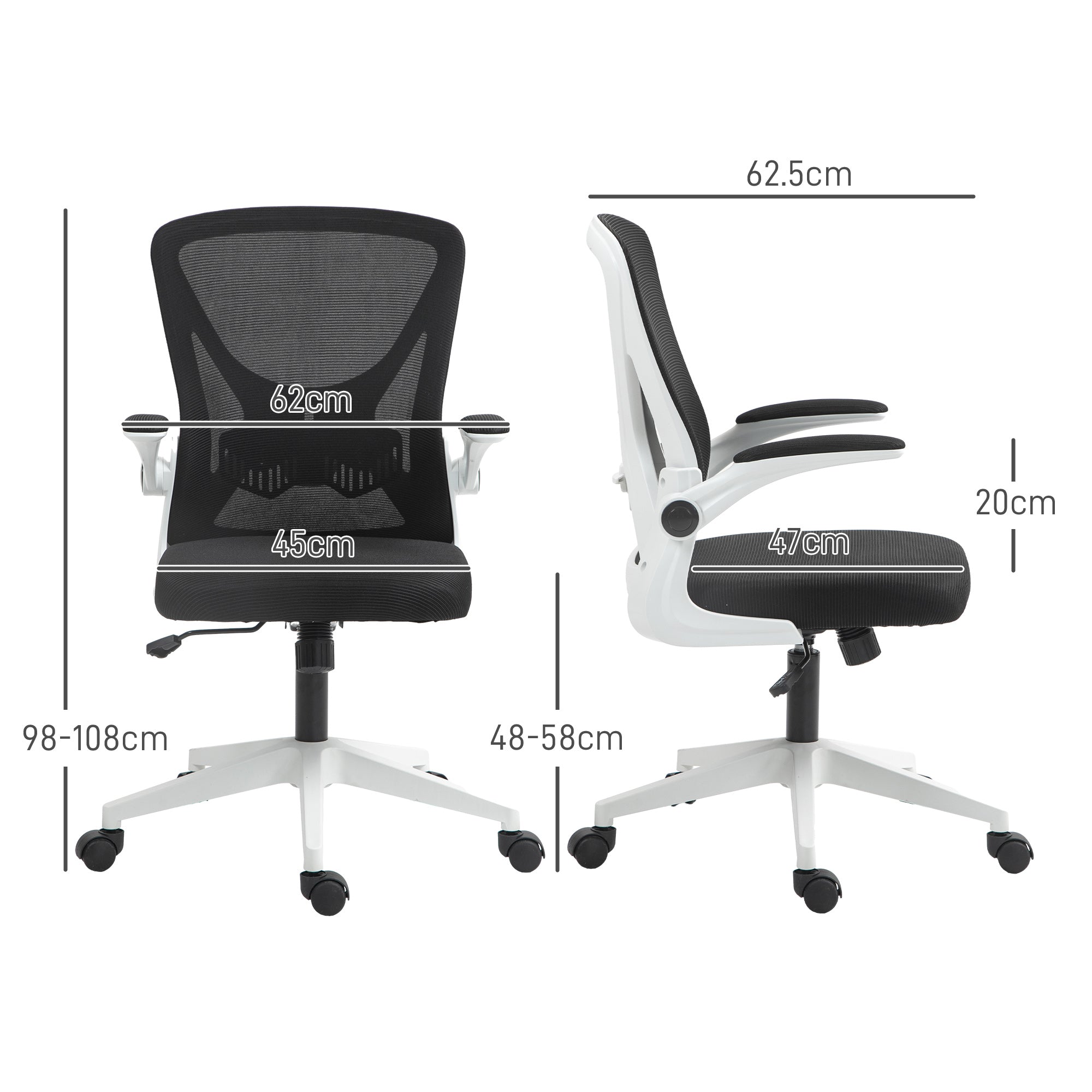Vinsetto Mesh Back Office Chair, with Flip-Up Arms - Black and White - North Peak Garden Furniture