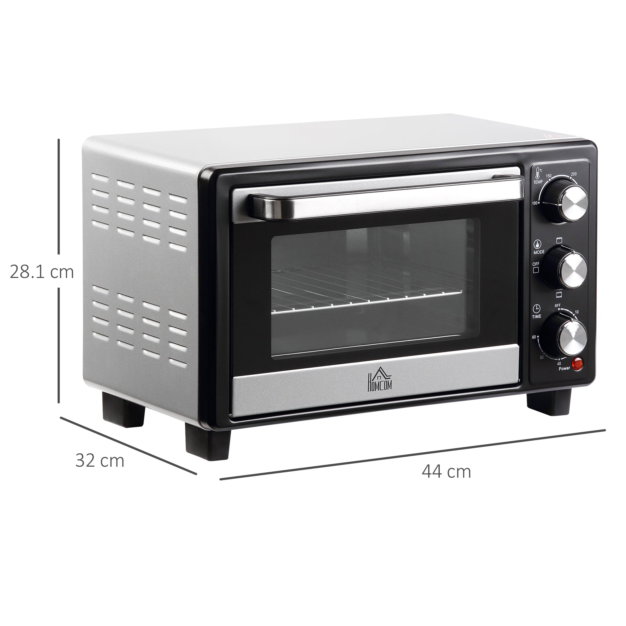 HOMCOM 16L Mini 1400W Countertop Oven - Black/Silver Tone - North Peak Garden Furniture