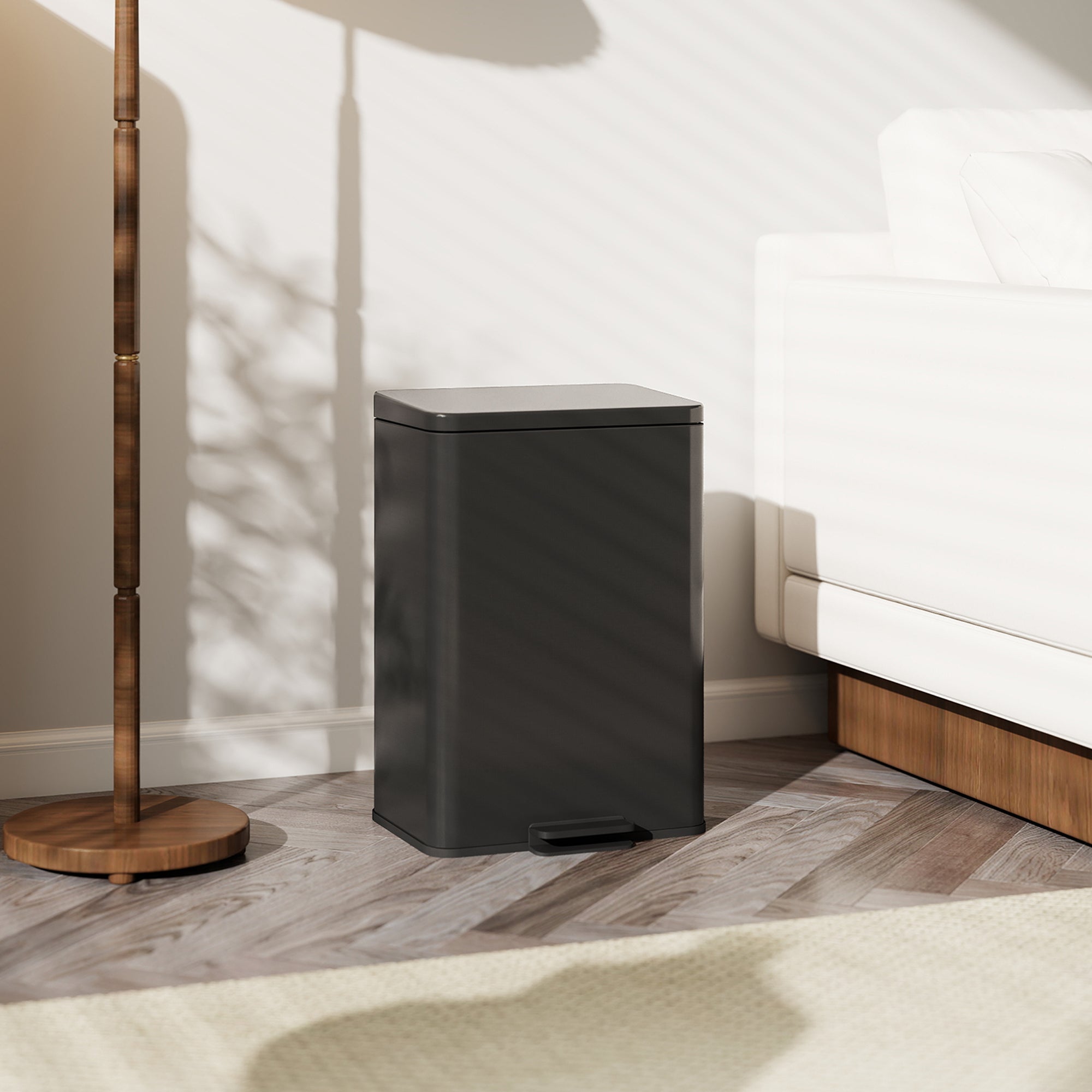 HOMCOM 20L Kitchen Bin with Soft-Close Lid and Stay-Open Function, Stainless Steel Pedal Bin with Removable Inner Bucket for Kitchen, Office, Home, Matte Black