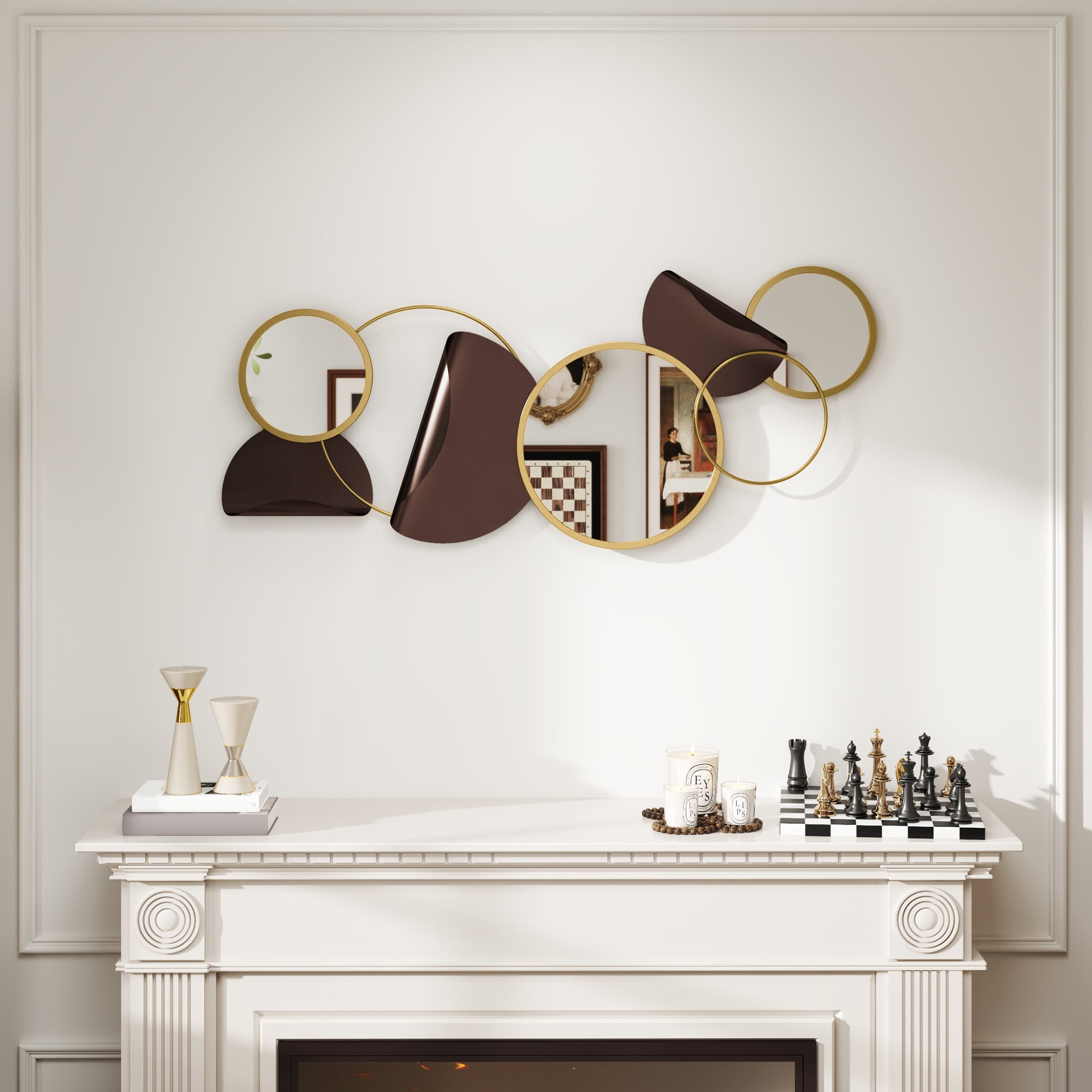 HOMCOM Metal Wall Art, Modern Decorative Mirror Decor, Hanging Home Wall Decoration for Living Room Bedroom Dining Room, Gold Tone - North Peak Garden Furniture