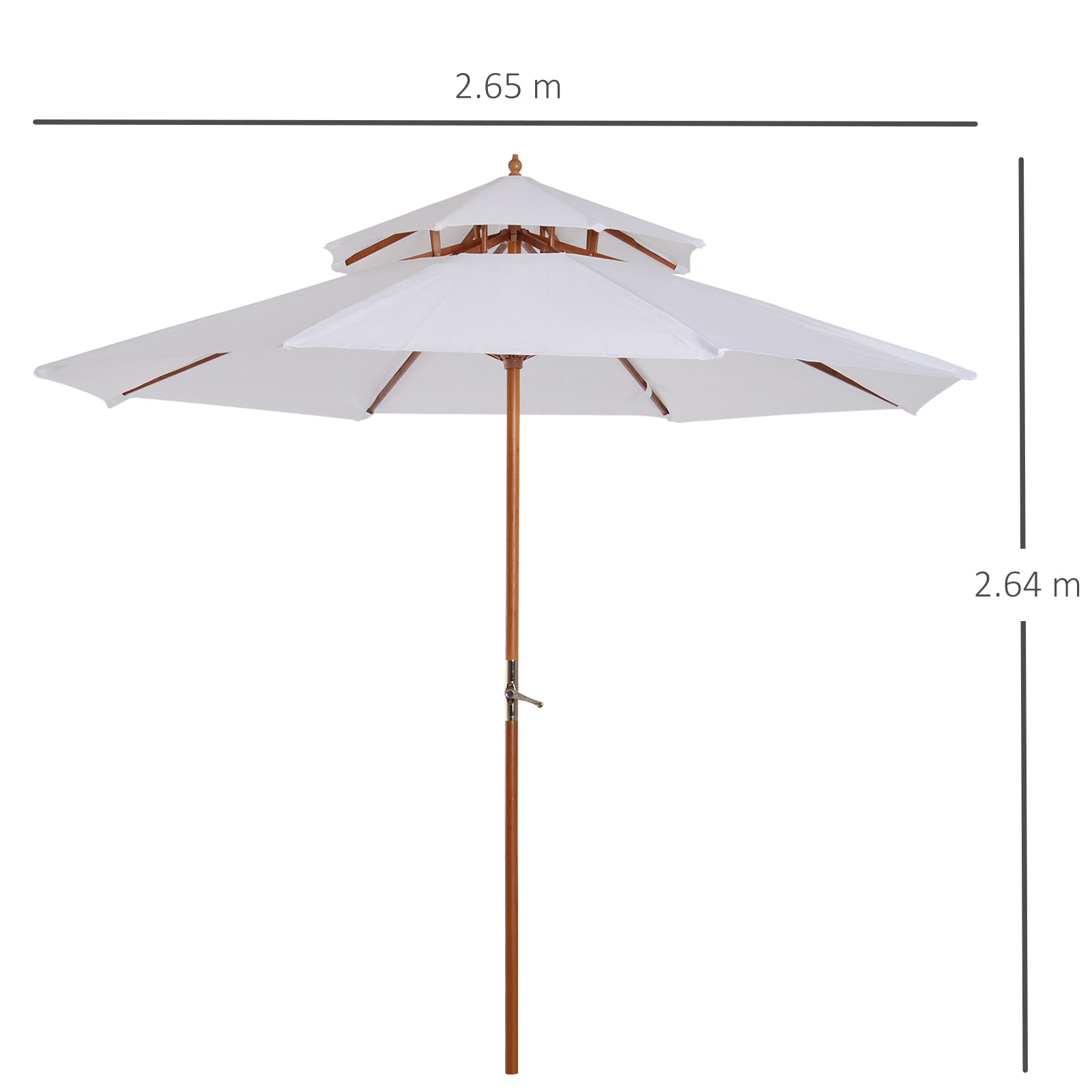 Outsunny 2.7m Elegant Wooden Frame Parasol Umbrella - Cream White - North Peak Garden Furniture
