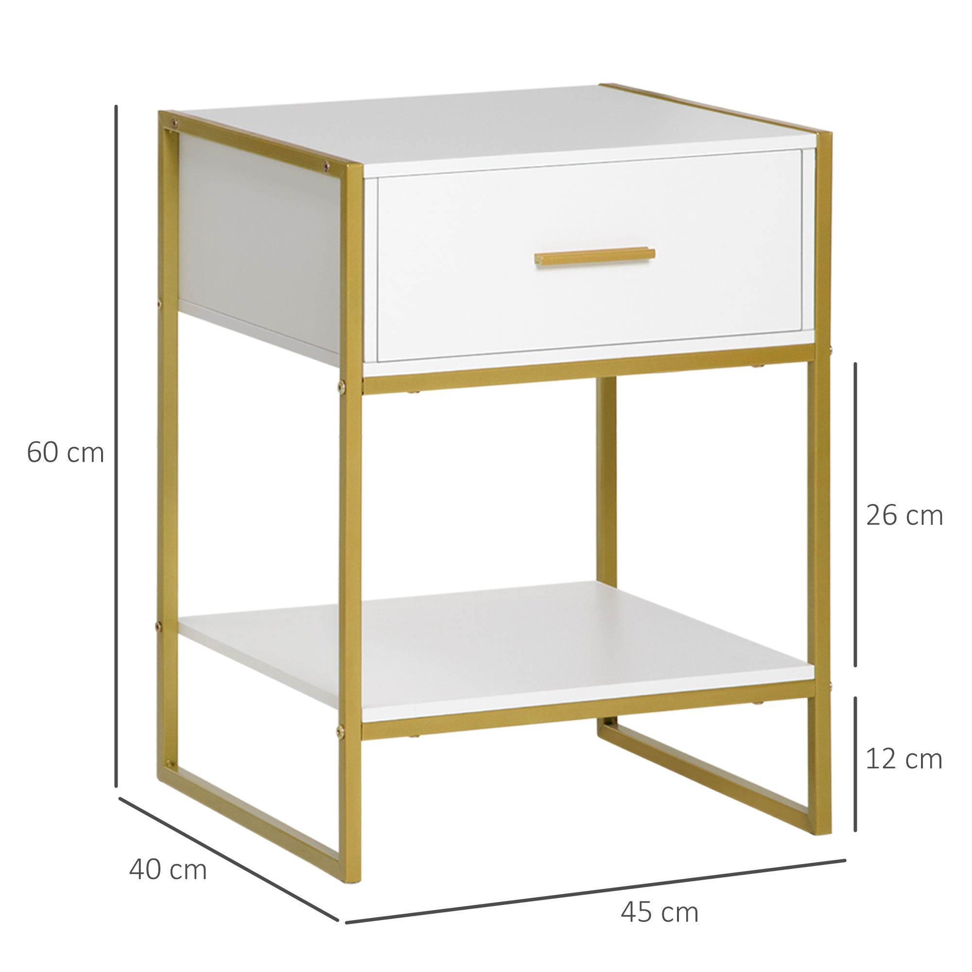 HOMCOM Bedside Table Set of 2, Modern Side Tables with Drawer and Shelf, Nightstands for Bedroom, White