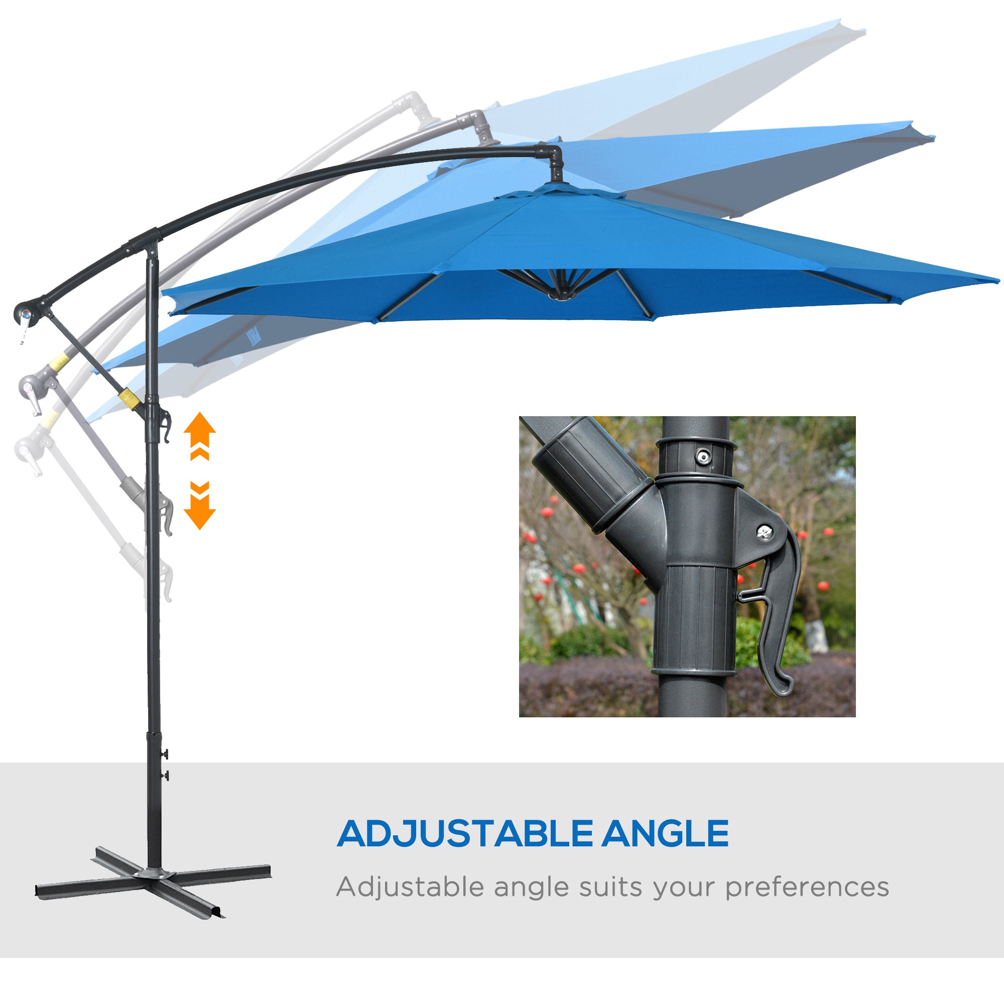 Outsunny 3(m) Offset Cantilever Parasol, with Cross Base - Blue - North Peak Garden Furniture