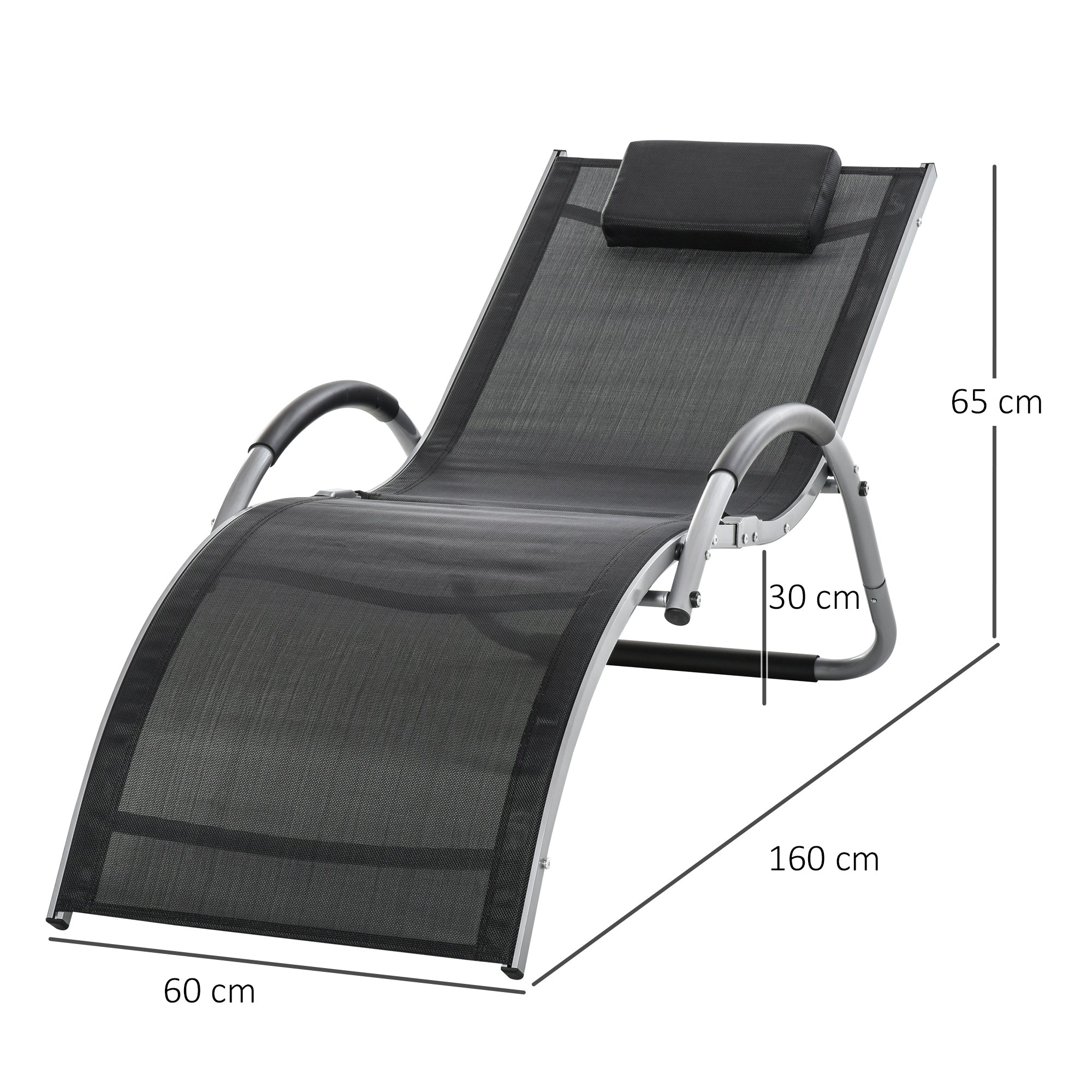 Outsunny Sun Lounger Reclining Chair Portable Armchair with Pillow for Garden Patio Outside Aluminium Frame, Black - North Peak Garden Furniture